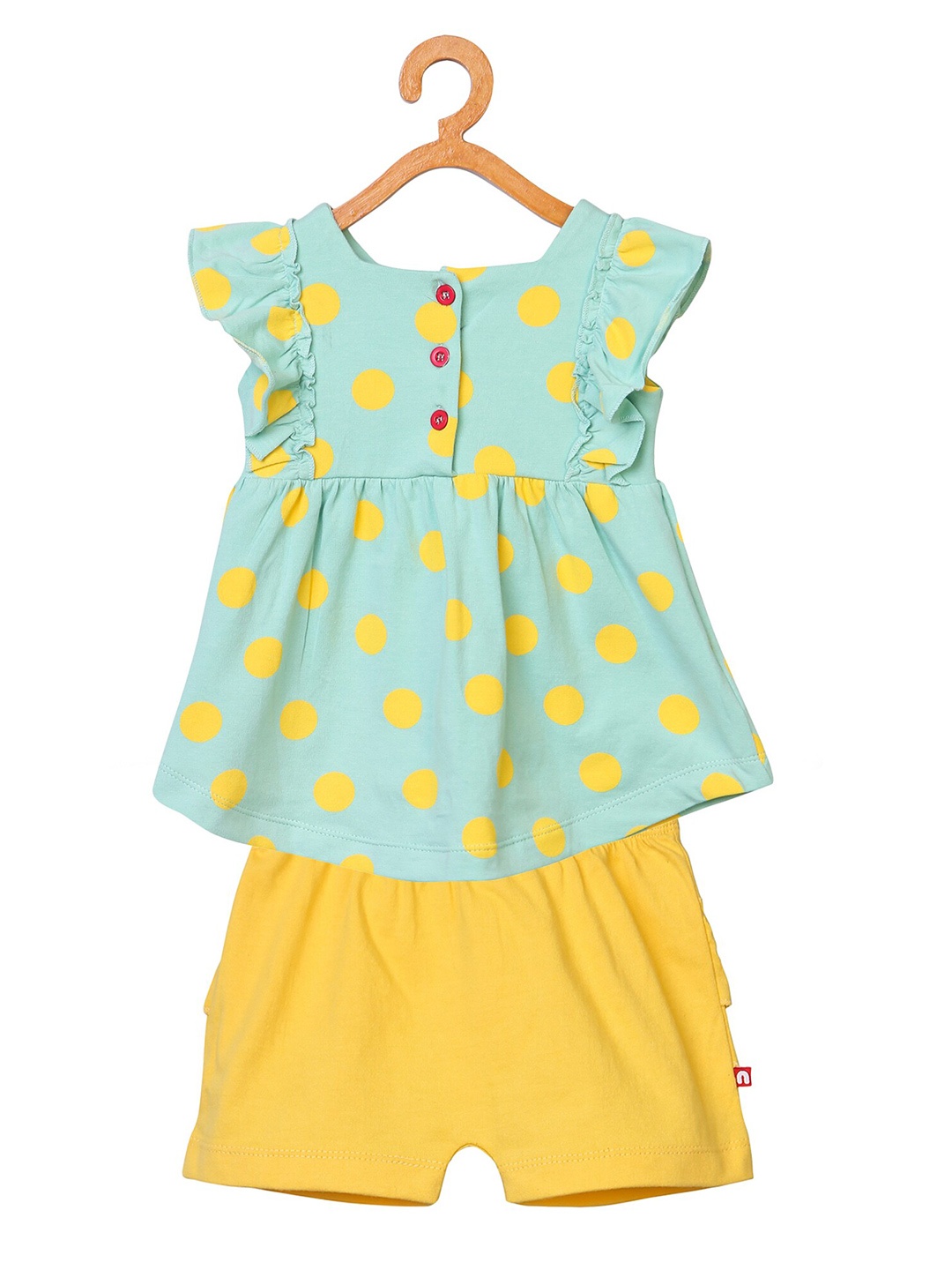 Nino Bambino Girls Green & Yellow Polka Dots Printed Organic Cotton Top with Shorts
Nino Bambino Girls Green & Yellow Polka Dots Printed Organic Cotton Top with Shorts