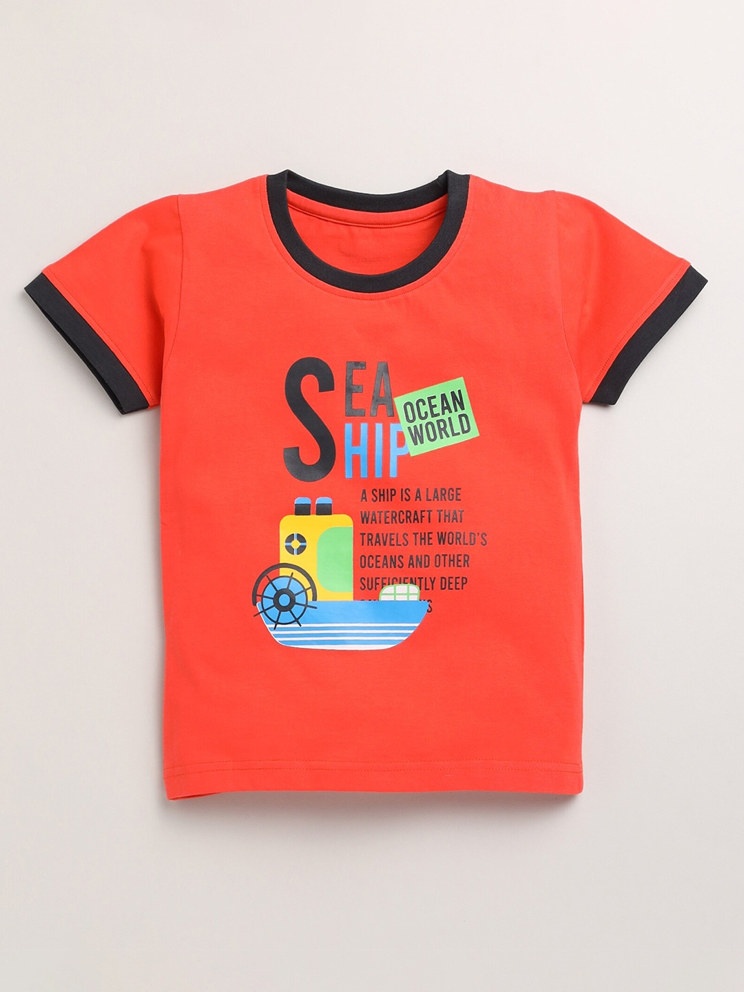 Toonyport Boys Orange & Black Typography Printed Pure Cotton T-shirt