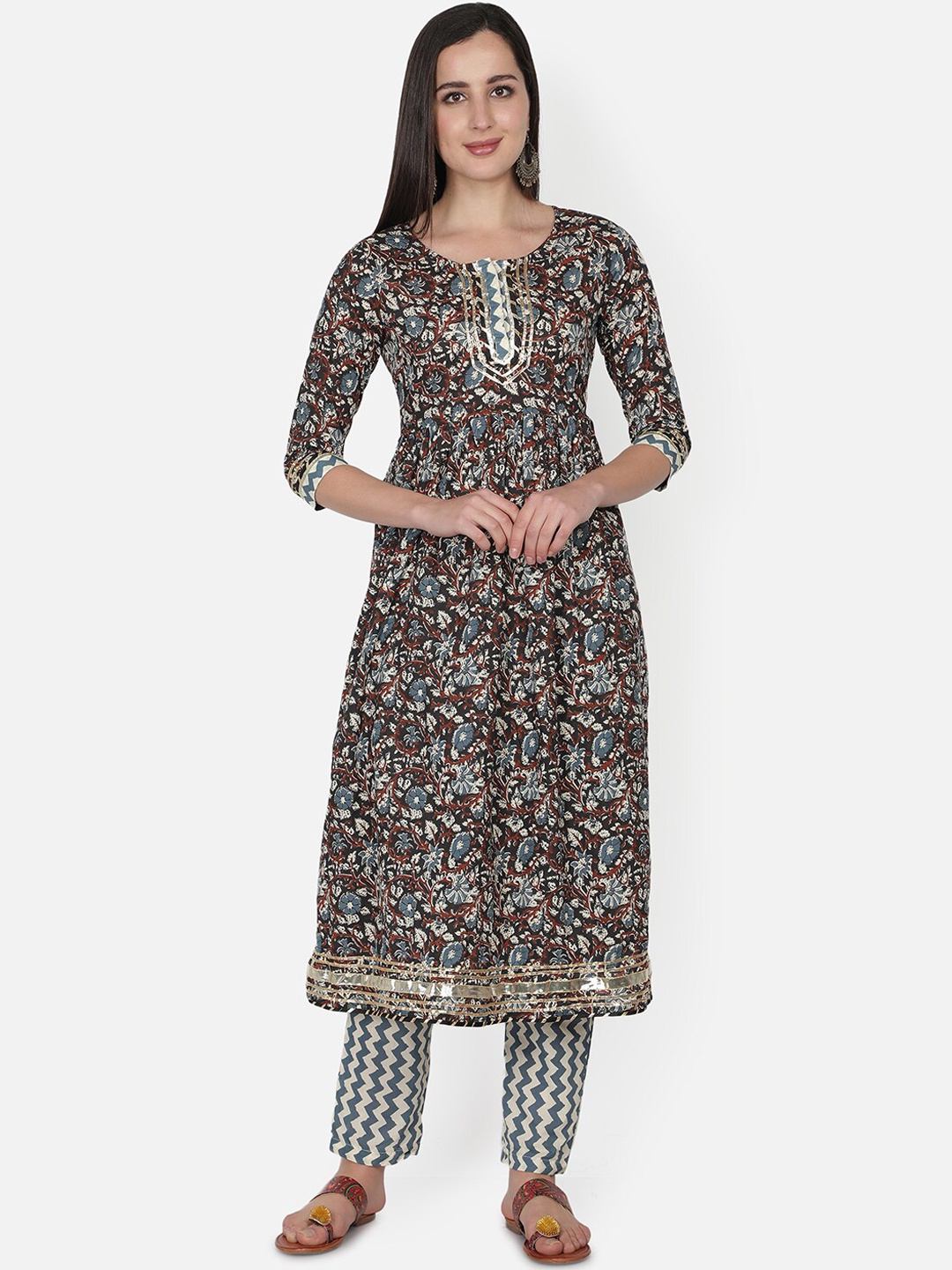 TRISHLA INDIA Women Black Ethnic Motifs Printed Empire Pure Cotton Kurta with Trousers & With Dupatta
TRISHLA INDIA Women Black Ethnic Motifs Printed Empire Pure Cotton Kurta with Trousers & With Dupatta