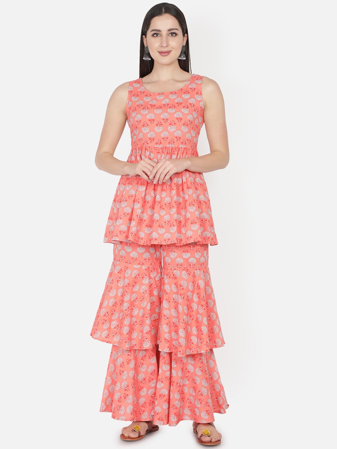TRISHLA INDIA Women Peach-Coloured Floral Printed Empire Pure Cotton Kurti with Sharara
TRISHLA INDIA Women Peach-Coloured Floral Printed Empire Pure Cotton Kurti with Sharara
