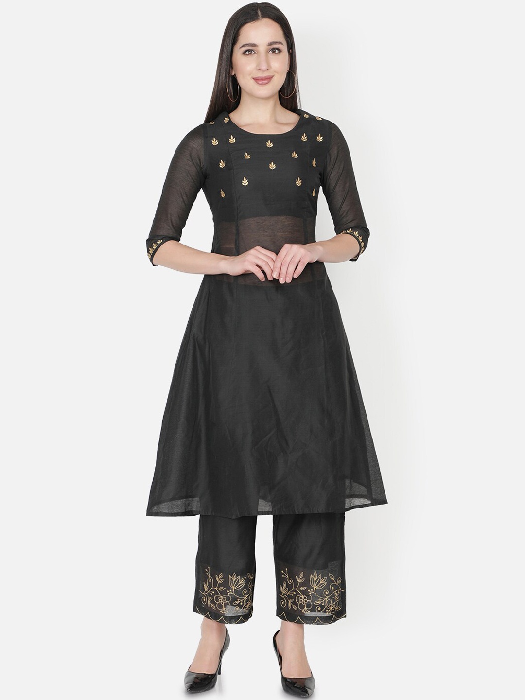 TRISHLA INDIA Women Black Yoke Design Embroidered Chanderi Silk Kurta With Palazzos
TRISHLA INDIA Women Black Yoke Design Embroidered Chanderi Silk Kurta With Palazzos