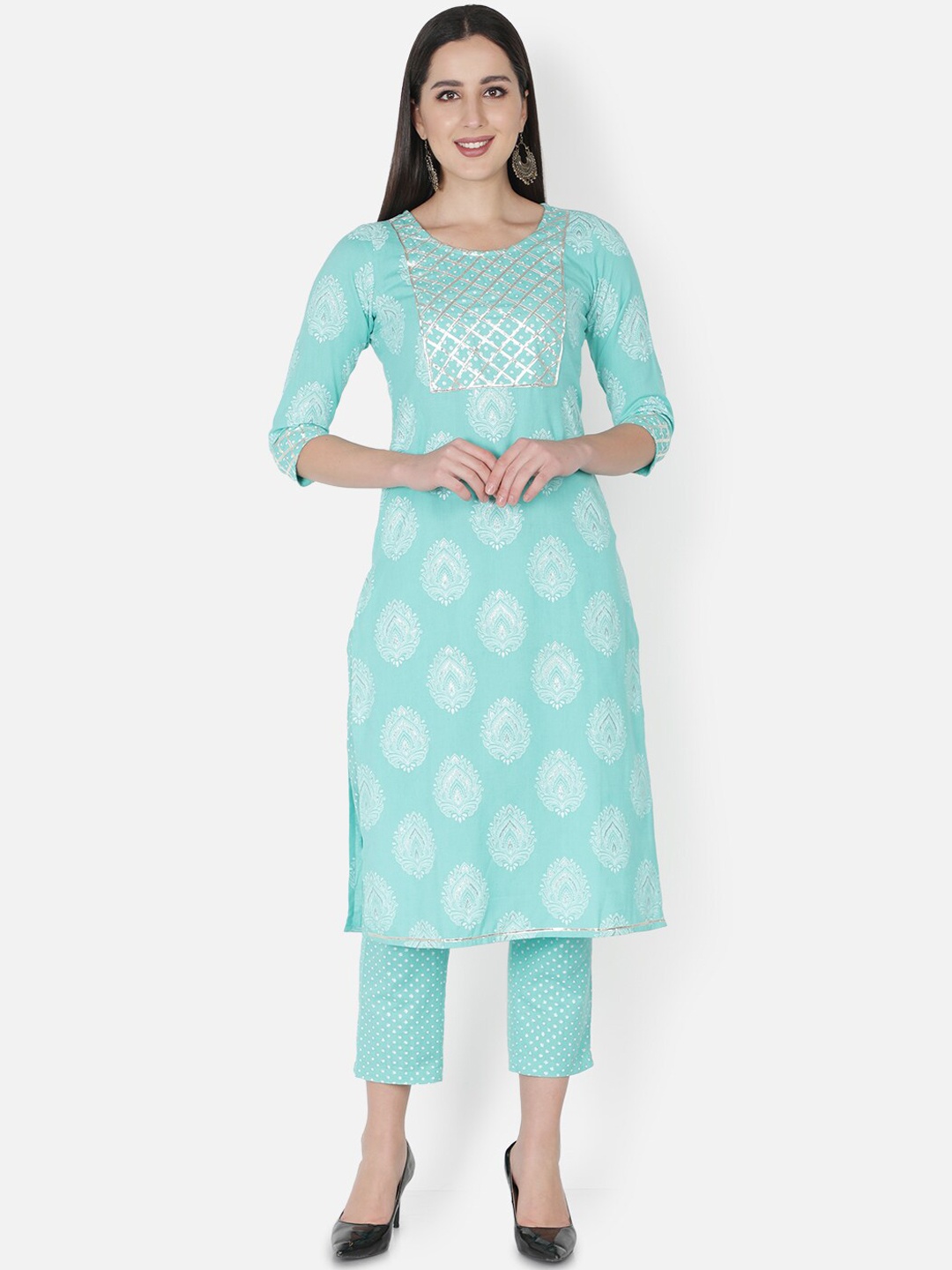 TRISHLA INDIA Women Turquoise Blue Ethnic Motifs Printed Pure Cotton Kurta with Trousers
TRISHLA INDIA Women Turquoise Blue Ethnic Motifs Printed Pure Cotton Kurta with Trousers