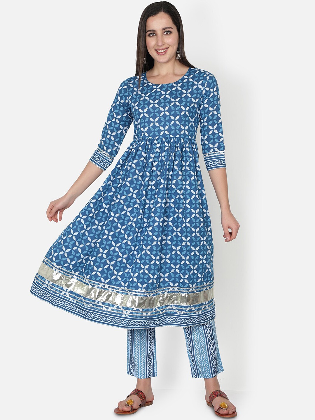 TRISHLA INDIA Women Blue Printed Empire Pure Cotton Kurta with Trousers & With Dupatta
TRISHLA INDIA Women Blue Printed Empire Pure Cotton Kurta with Trousers & With Dupatta