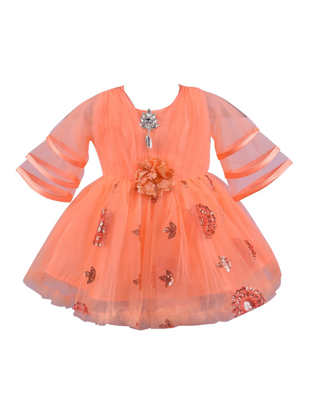Wish Karo Peach-Coloured Embellished Net Dress