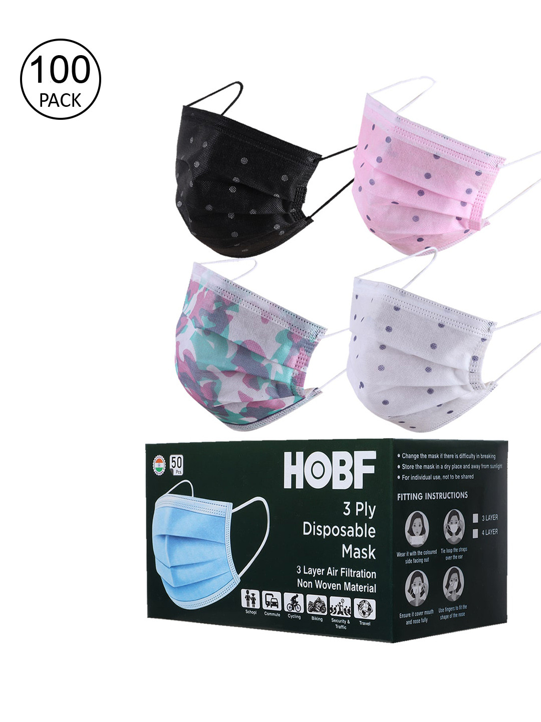 Swiss Design Adults Pack of 100 Assorted Printed 3-Ply Cotton Surgical Masks With Nose Pin
Swiss Design Adults Pack of 100 Assorted Printed 3-Ply Cotton Surgical Masks With Nose Pin