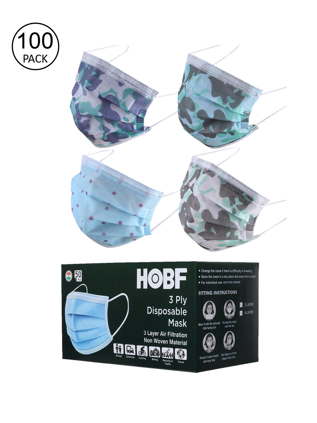Swiss Design Set Of 100 Assorted 3 Ply Surgical Masks