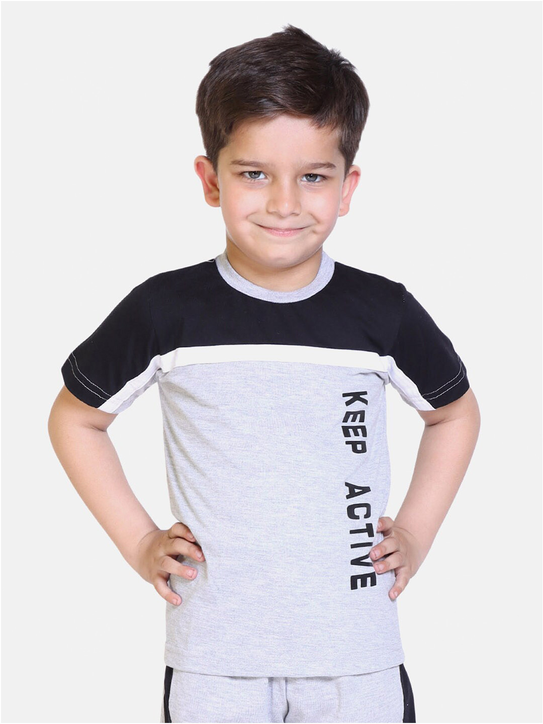 KEPA Boys Grey & Navy Blue Typography Printed Cotton T-shirt 
KEPA Boys Grey & Navy Blue Typography Printed Cotton T-shirt