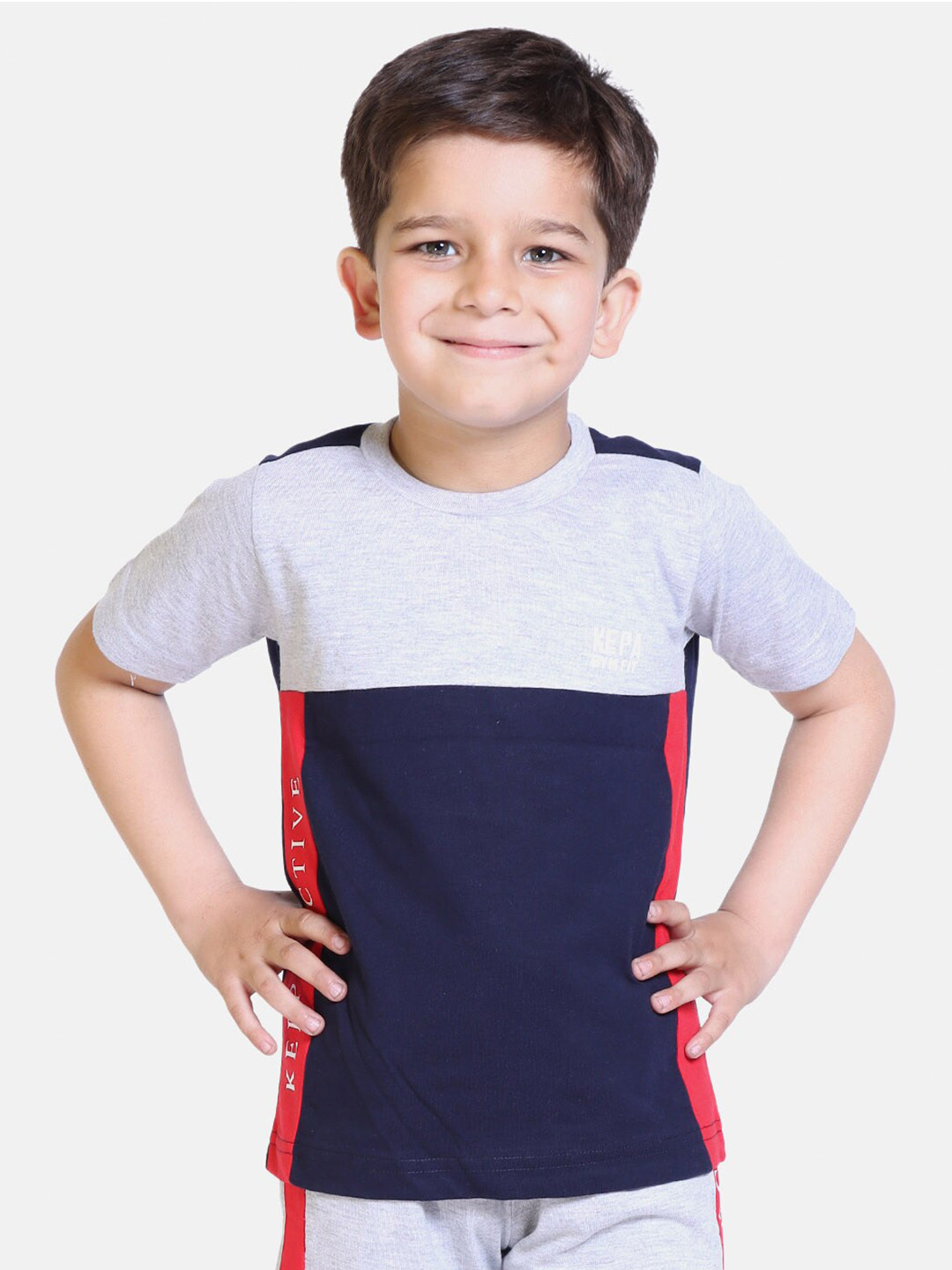 KEPA Boys Grey & Navy Blue Colourblocked Cotton T-shirt
KEPA Boys Grey & Navy Blue Colourblocked Cotton T-shirt
