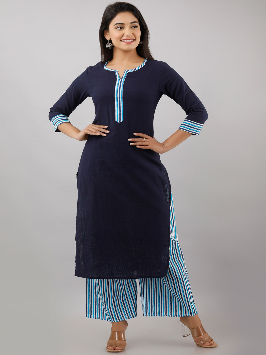 KALINI Women Navy Blue Kurti with Palazzos 
KALINI Women Navy Blue Kurti with Palazzos