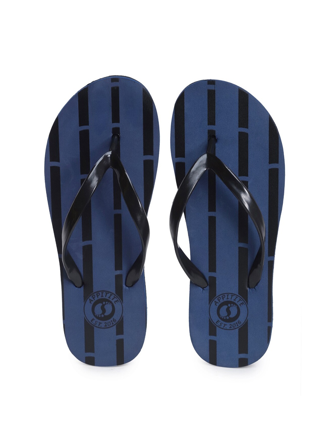 APPITITE Women Blue & Black Printed Rubber Thong Flip-Flops