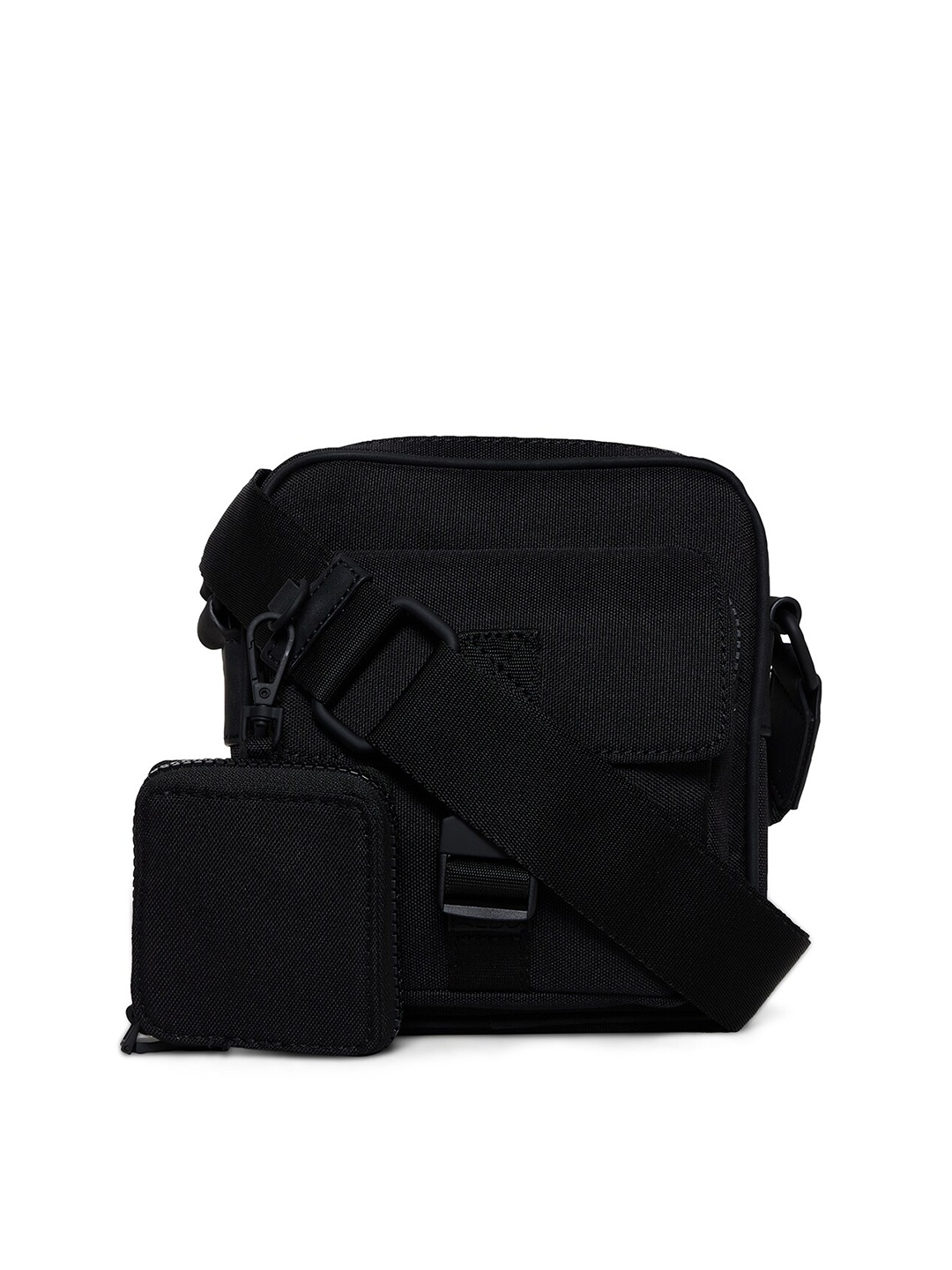 ALDO Men Black Textured Messenger Bag with a pouch