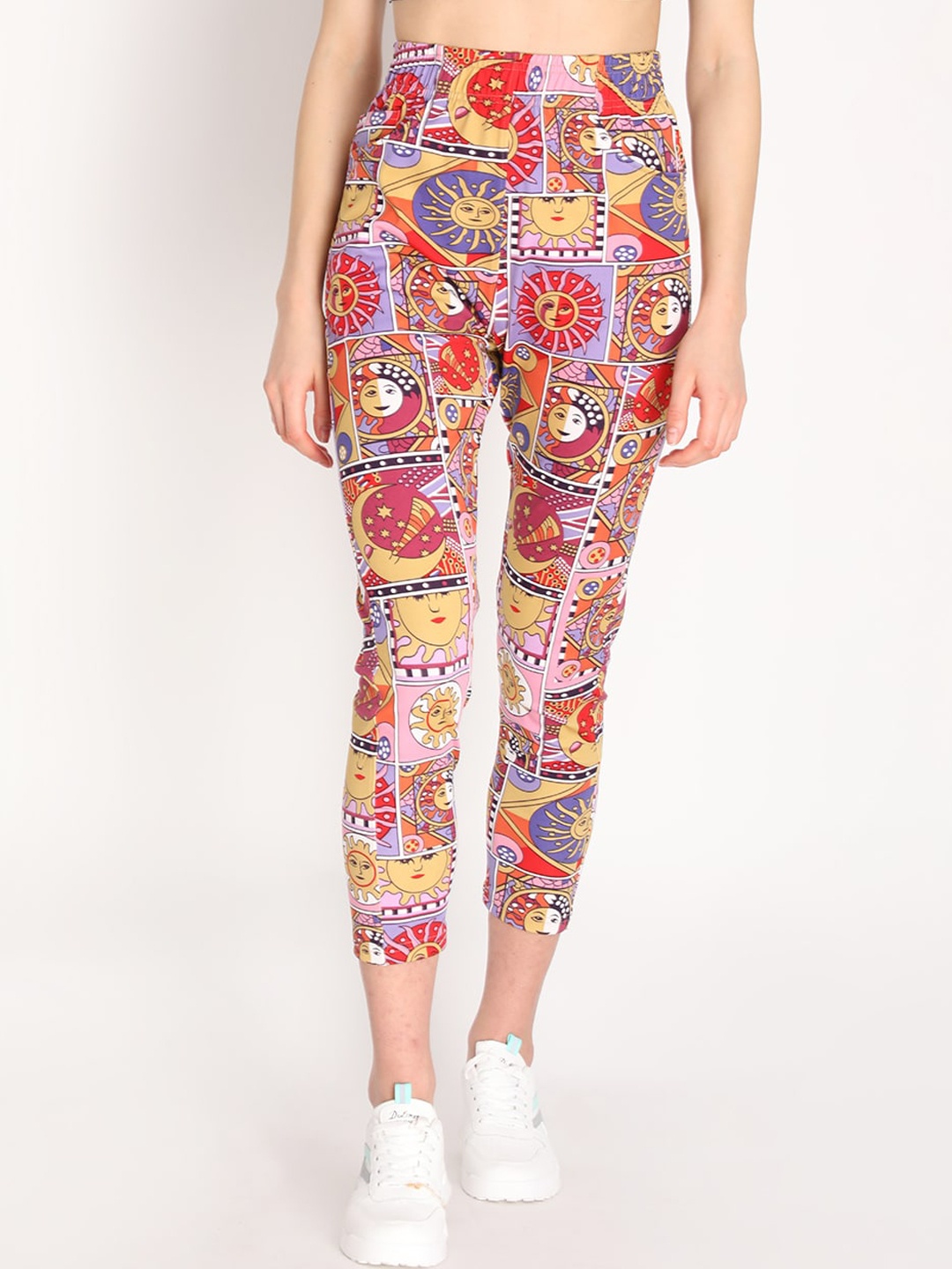 CHKOKKO Women Red & Yellow Printed Track Pants