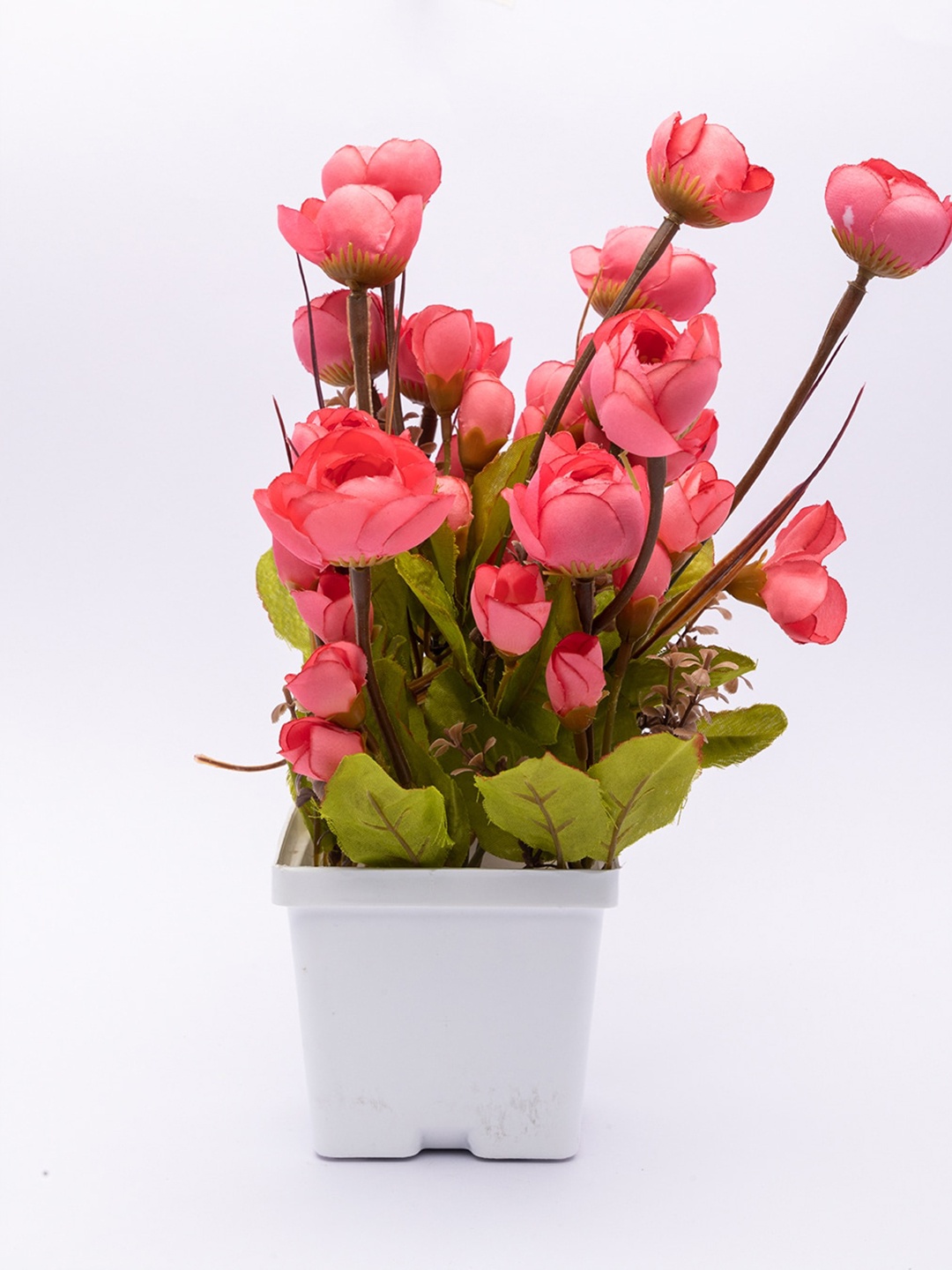 MARKET99 Pink & White Onion Rose Artificial Flowers With Pot