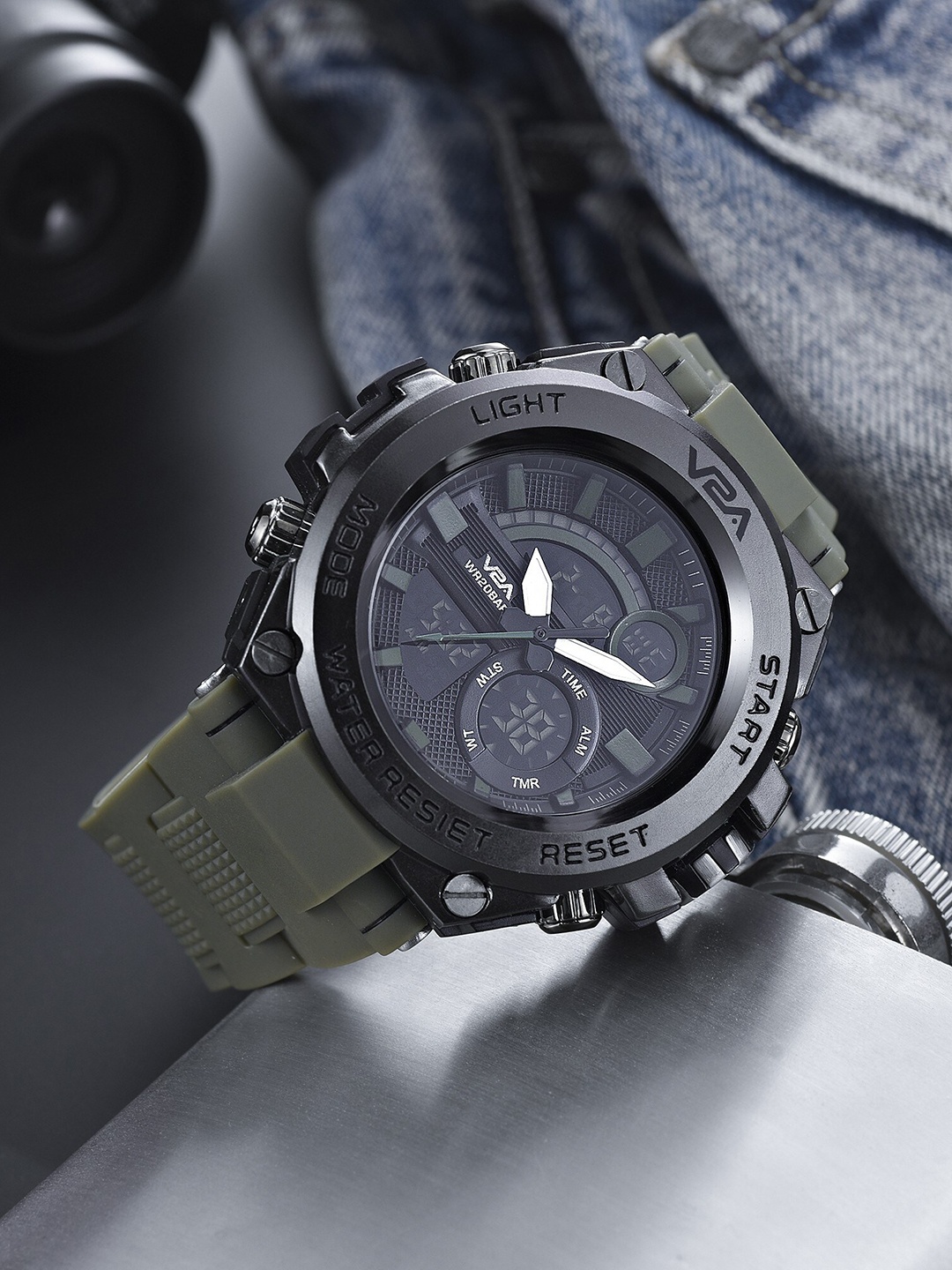 V2A Men Black Dial & Green Textured Straps Analogue and Digital Multi Function Watch
V2A Men Black Dial & Green Textured Straps Analogue and Digital Multi Function Watch