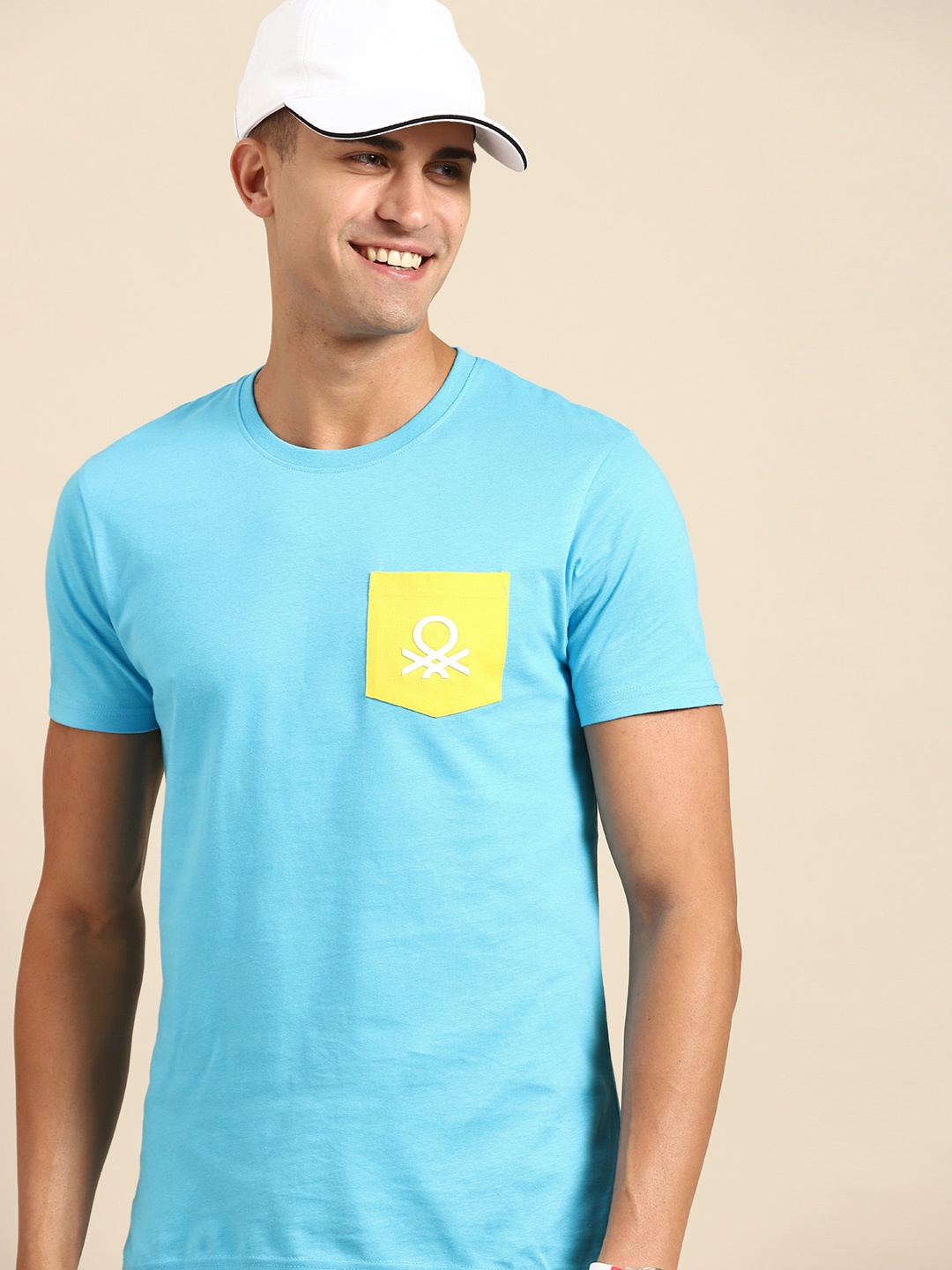 United Colors of Benetton Men Blue Pure Cotton T-shirt