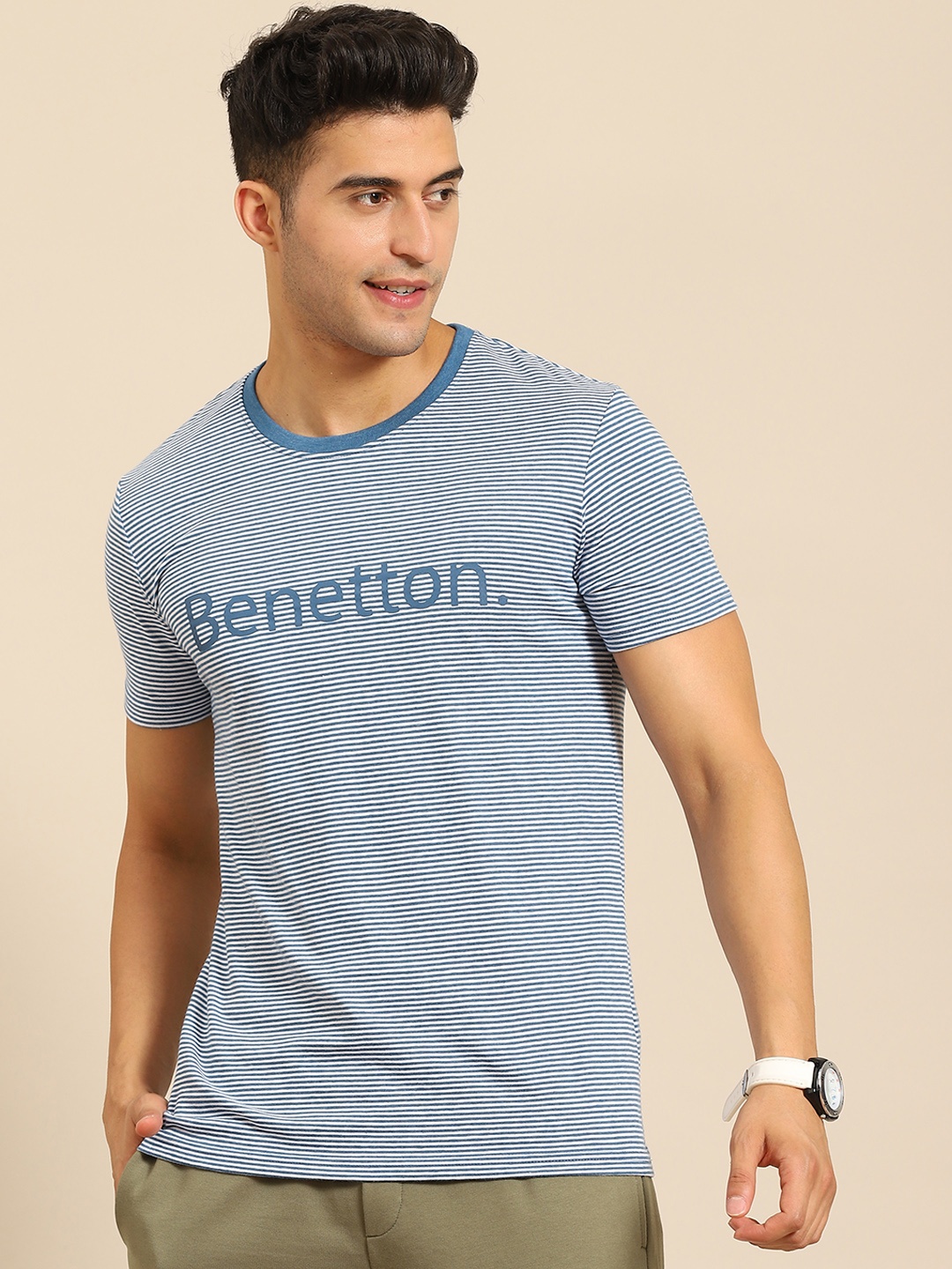 United Colors of Benetton Men Blue & Off White Pure Cotton Brand Logo Striped T-shirt
United Colors of Benetton Men Blue & Off White Pure Cotton Brand Logo Striped T-shirt