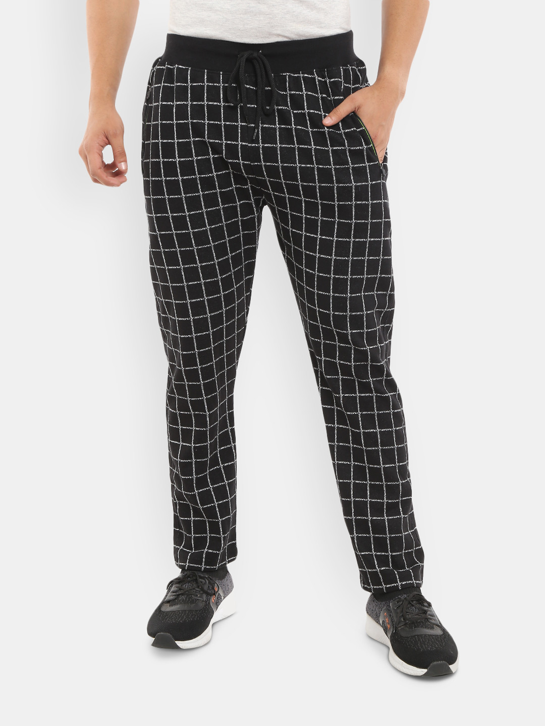 V-Mart Men Checked Regular Fit Jacquard Cotton Track Pants, Black 
V-Mart Men Checked Regular Fit Jacquard Cotton Track Pants, Black