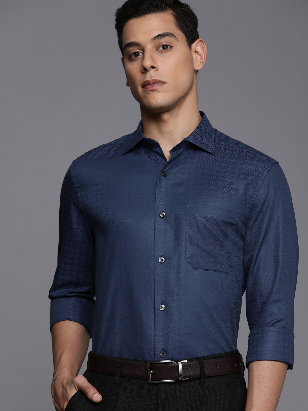 Louis Philippe Gods & Kings Men Navy Blue Self-Design Classic Fit Giza Cotton Formal Shirt
Louis Philippe Gods & Kings Men Navy Blue Self-Design Classic Fit Giza Cotton Formal Shirt