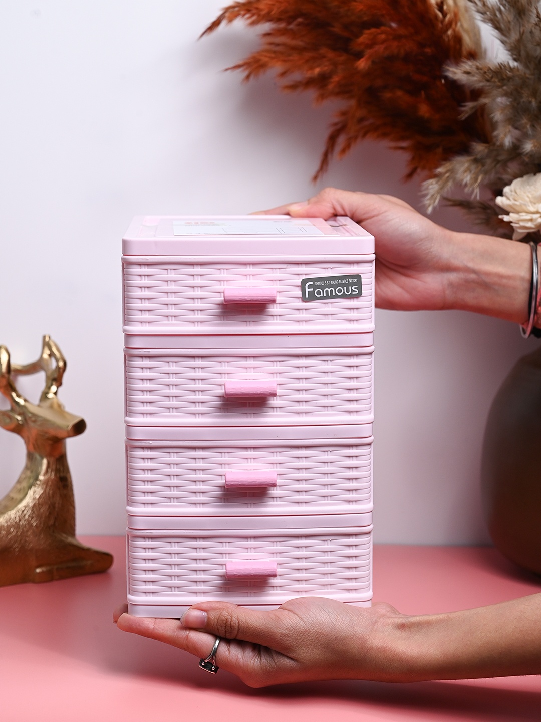 MARKET99 Pink Solid 4 Layer Drawer Organisers