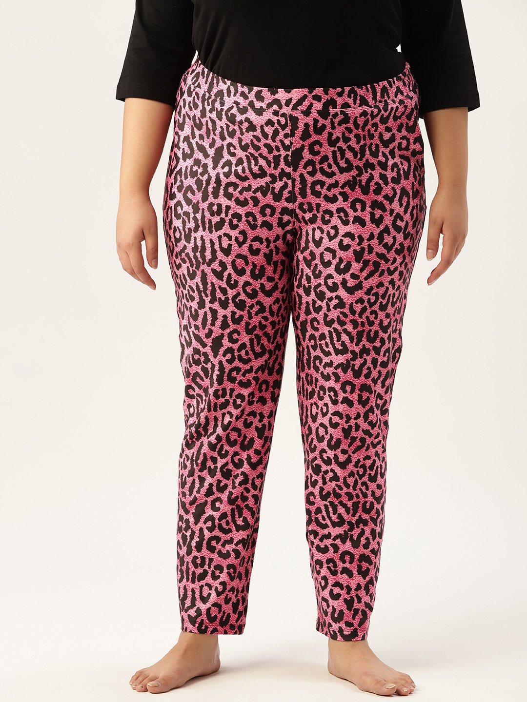 Amydus Women Plus Size Pink & Black Printed Lounge Pants