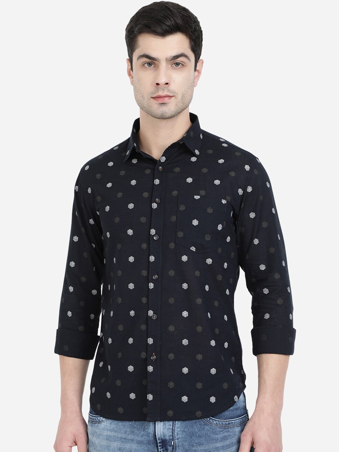 Greenfibre Men Blue Slim Fit Printed Casual Shirt