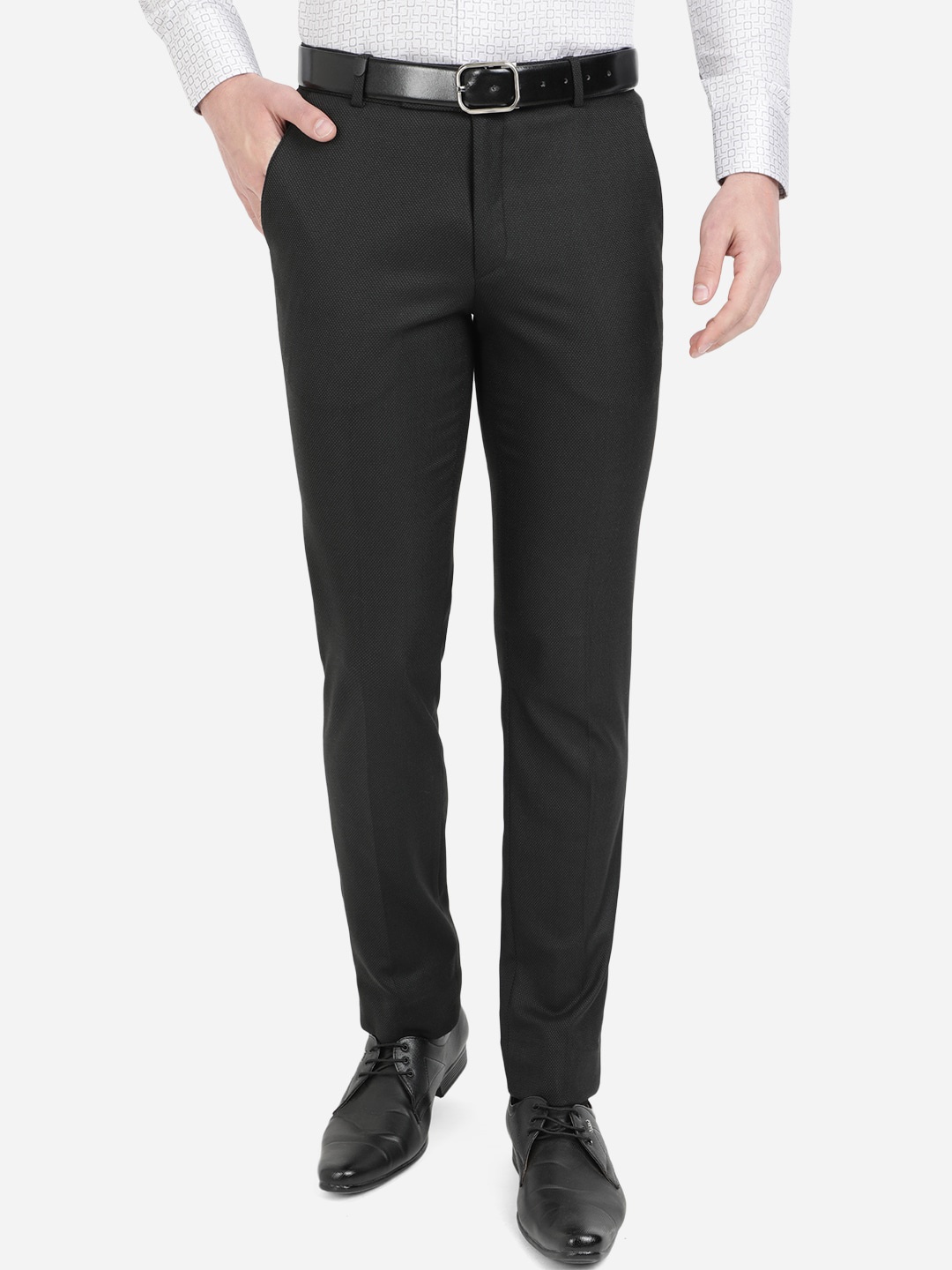 JB STUDIO Men Black Slim Fit Easy Wash Trousers