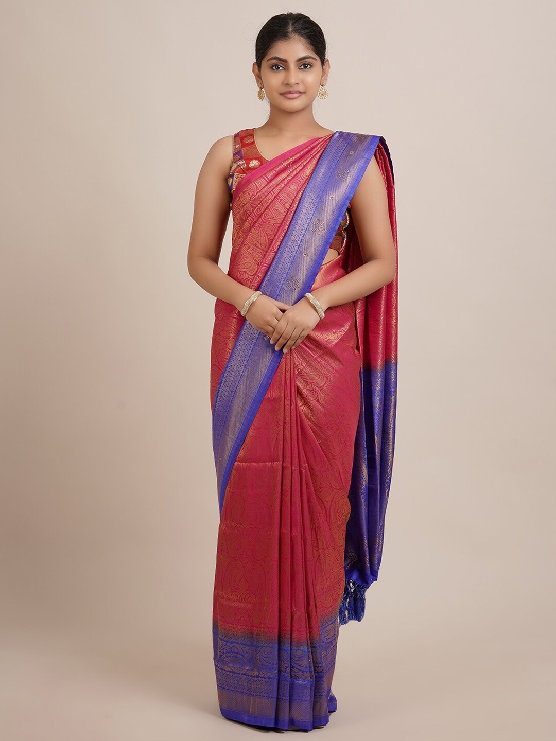 Pothys Pink & Purple Woven Design Zari Jute Silk Saree