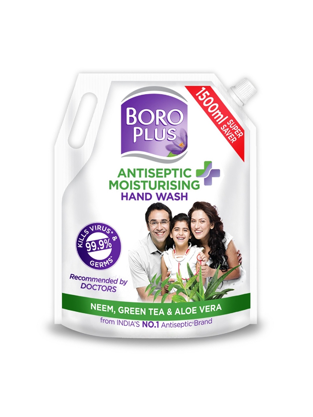 BOROPLUS Antiseptic Moisturising Hand Wash Refill Pack with Neem & Aloe Vera 1500 ml, White
BOROPLUS Antiseptic Moisturising Hand Wash Refill Pack with Neem & Aloe Vera 1500 ml, White