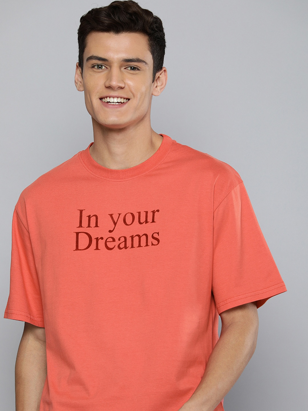 M&H Easy Men Red Typography Printed Pure Cotton Applique T-shirt
