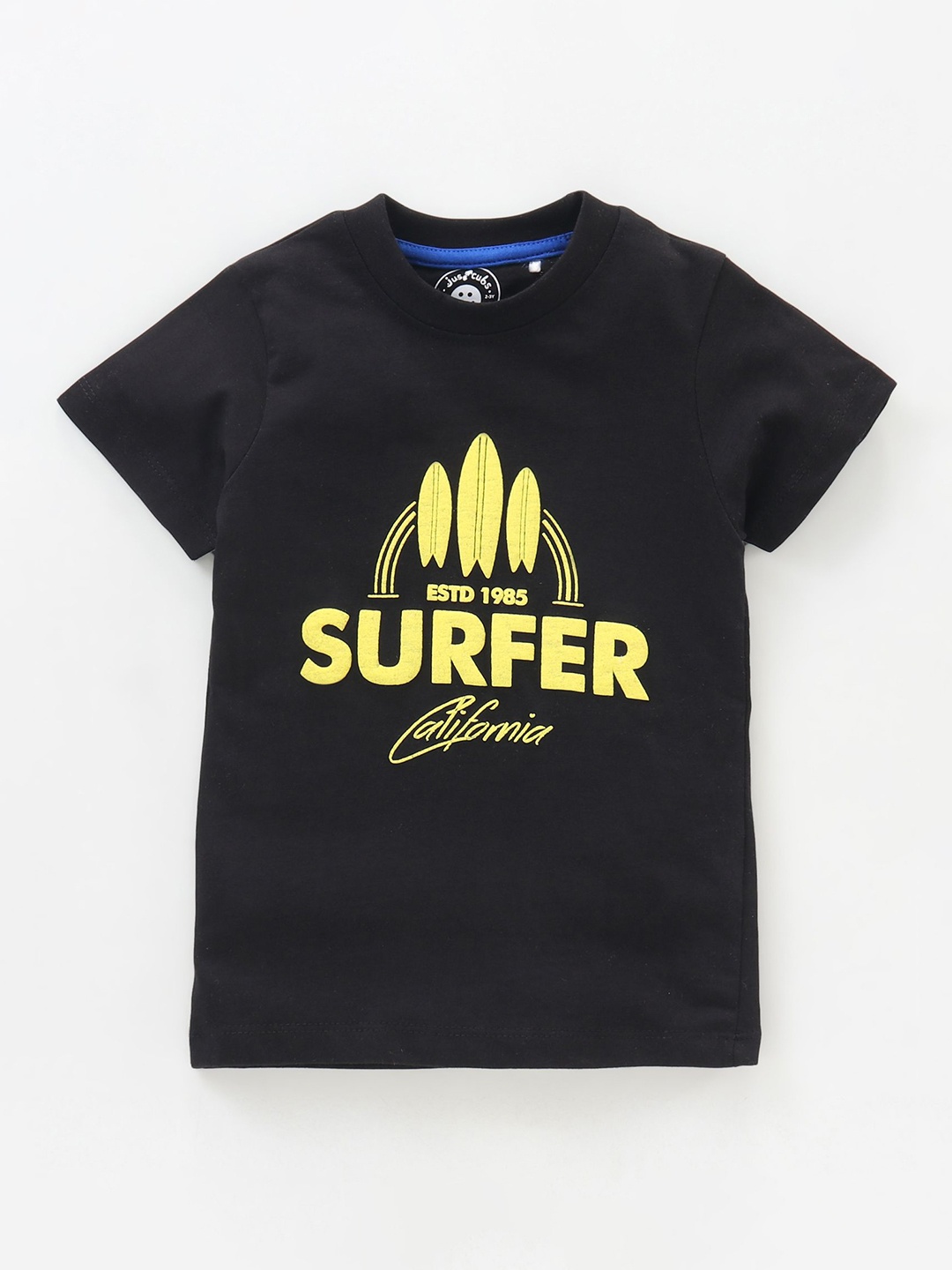JusCubs Boys Black & Yellow Typography Printed Regular Fit Cotton T-shirt
