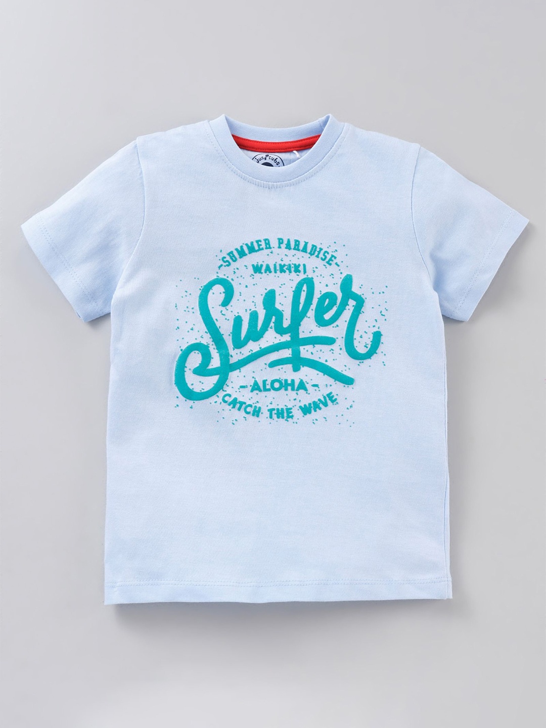 JusCubs Boys Blue & Green Printed Cotton Round Neck T-shirt
