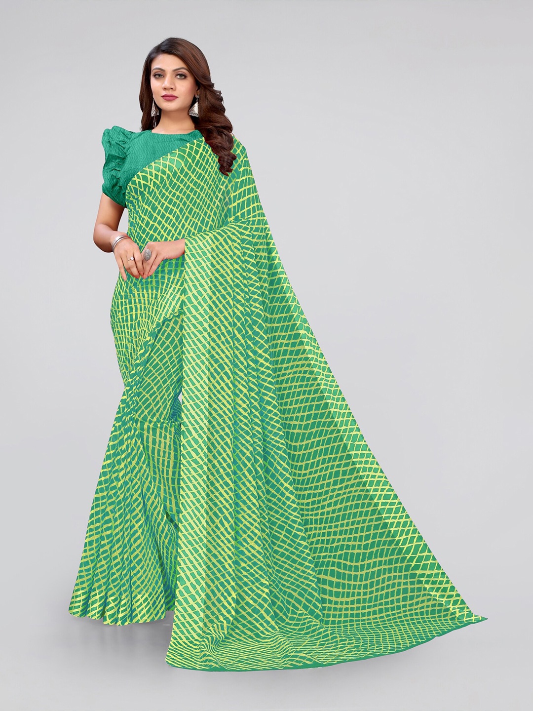 KALINI Green & Yellow Leheriya Saree