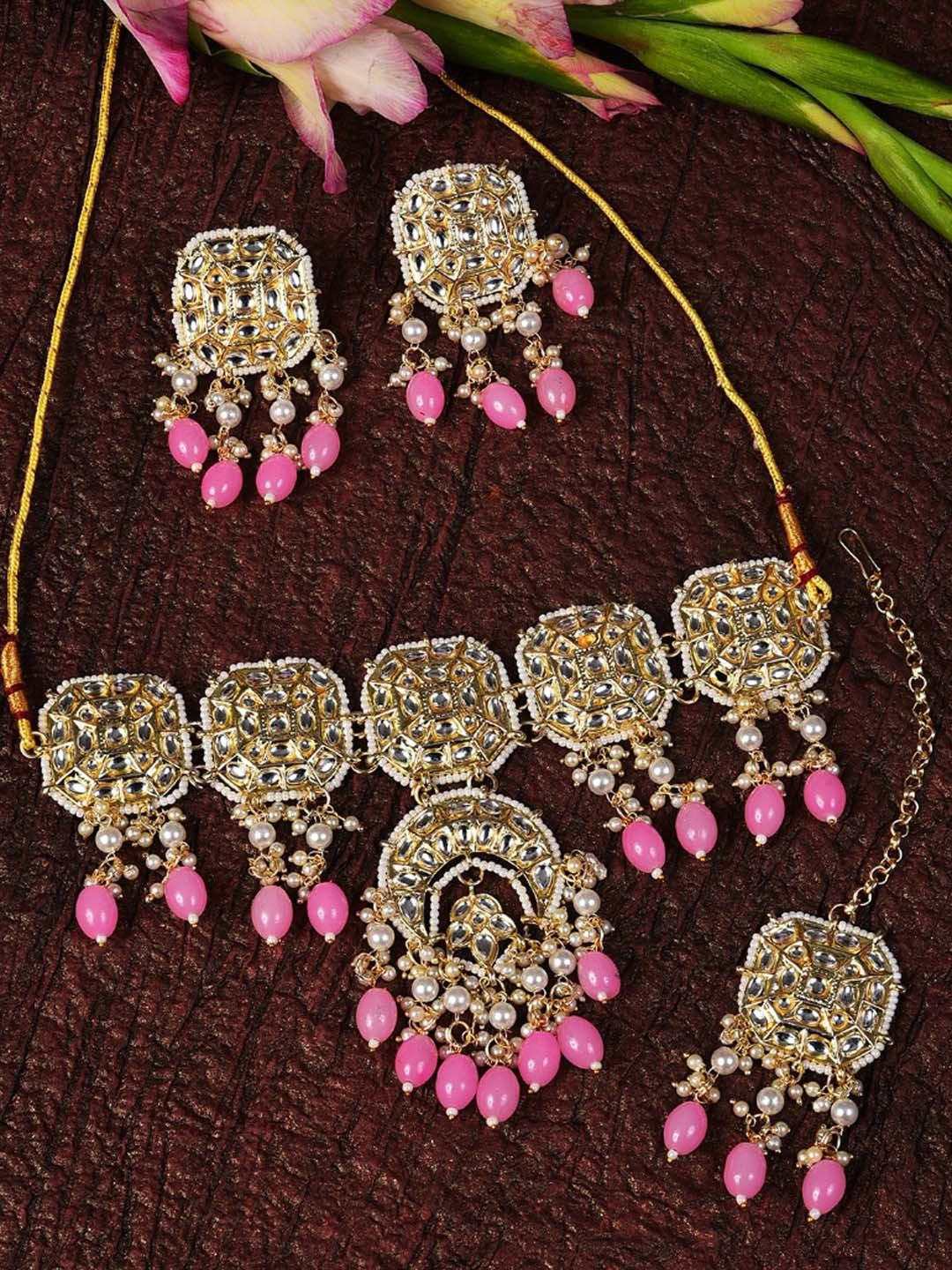 SOHI Gold-Plated & White Kundan-Studded & Beaded Bridal Jewellery Set With Maang Tikka
SOHI Gold-Plated & White Kundan-Studded & Beaded Bridal Jewellery Set With Maang Tikka