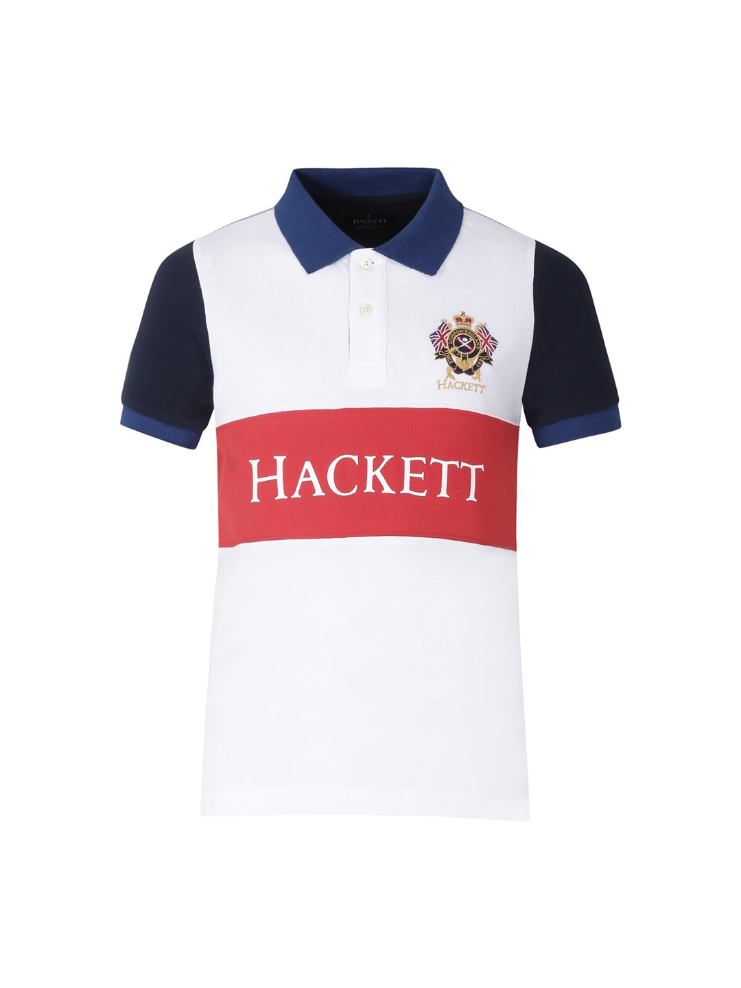 HACKETT LONDON Boys White & Navy Blue Typography Colourblocked Polo Collar Cotton T-shirt
HACKETT LONDON Boys White & Navy Blue Typography Colourblocked Polo Collar Cotton T-shirt