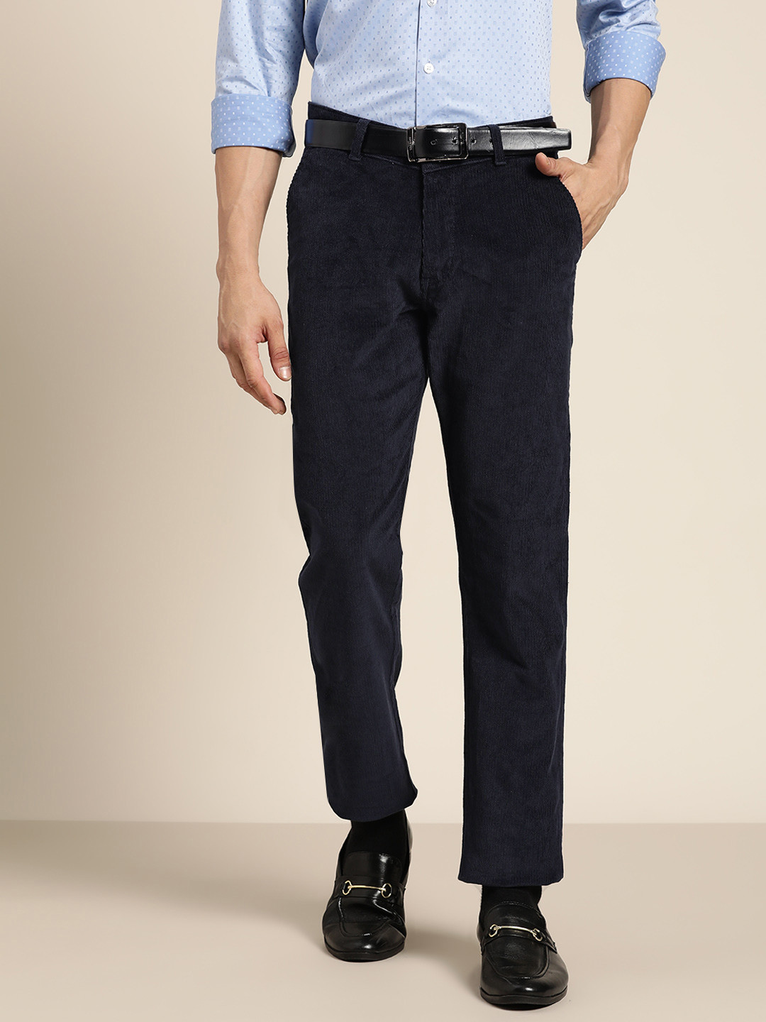 Hancock Men Navy Blue Slim Fit Corduroy Trousers
Hancock Men Navy Blue Slim Fit Corduroy Trousers