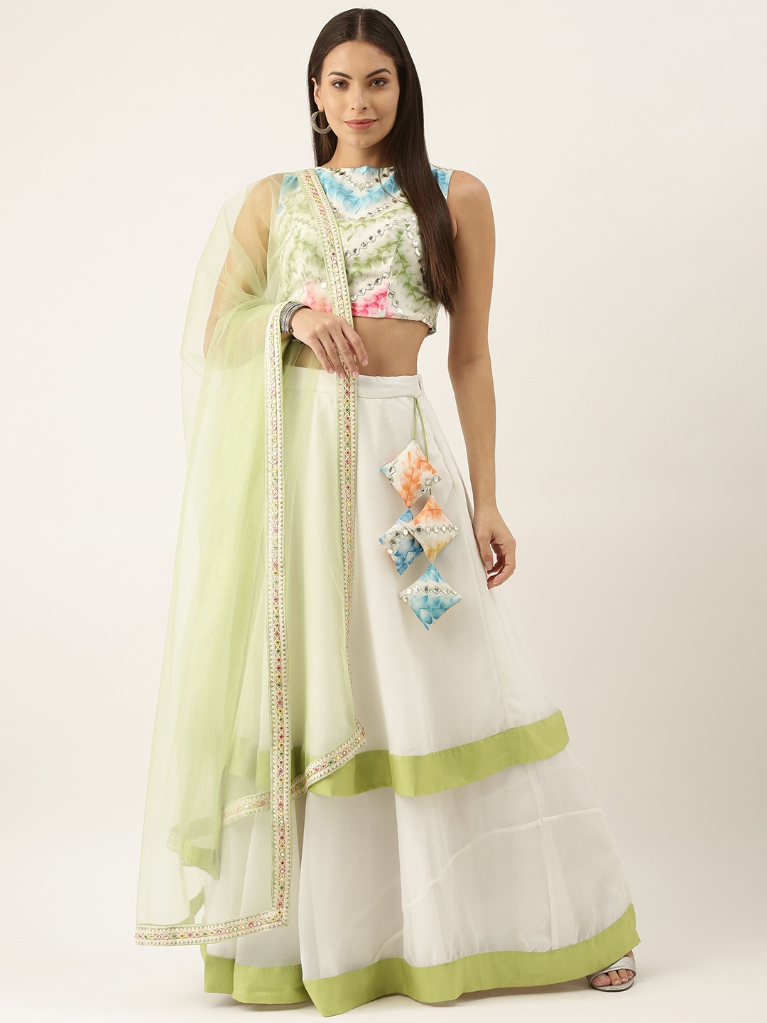 Ethnovog White Green Embellished Mirror Work Made to Measure Lehenga Blouse With Dupatta
Ethnovog White Green Embellished Mirror Work Made to Measure Lehenga Blouse With Dupatta