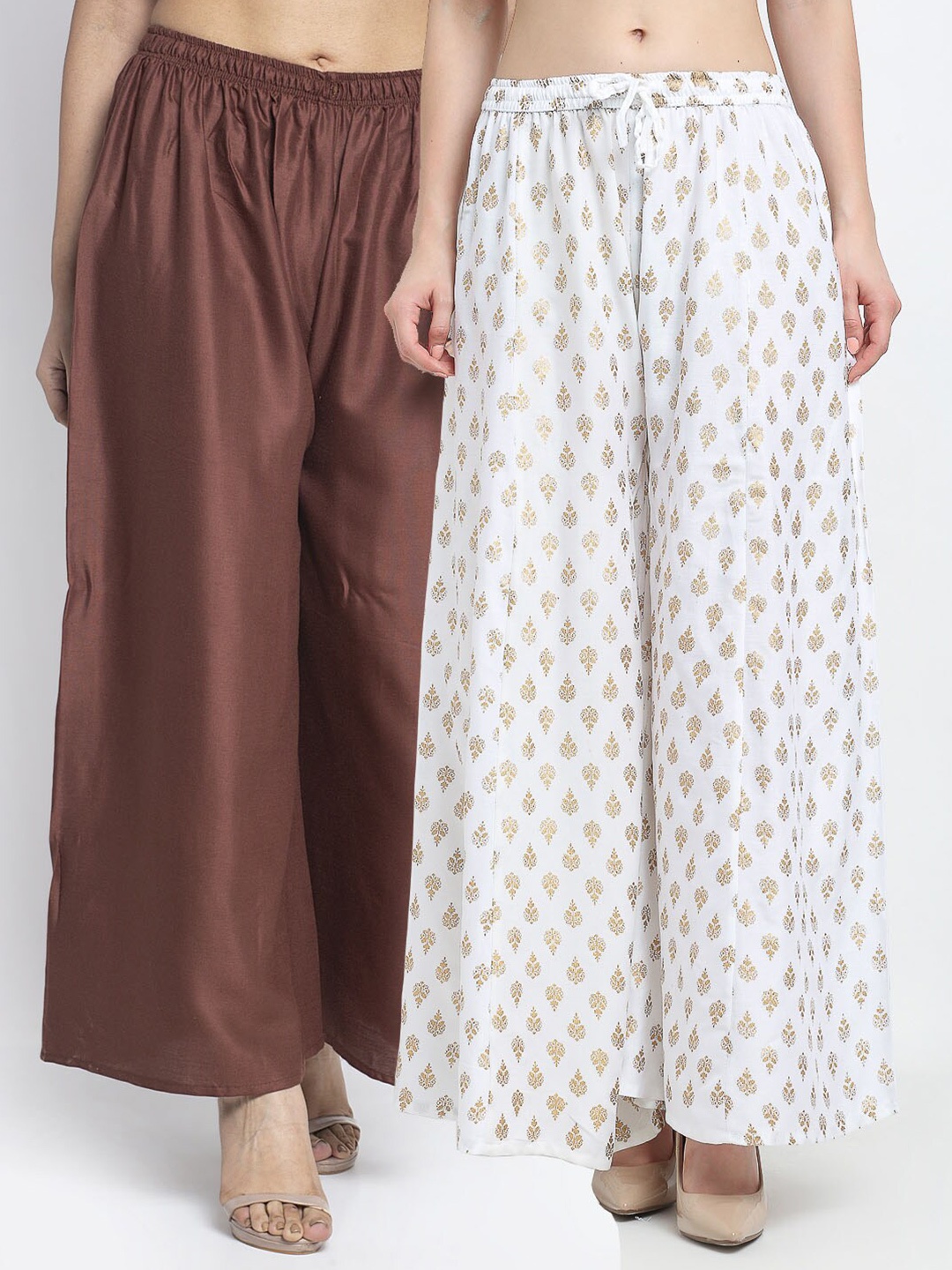 Jinfo Women Pack of 2 Brown & White Ethnic Motifs Printed Flared Knitted Ethnic Palazzos
Jinfo Women Pack of 2 Brown & White Ethnic Motifs Printed Flared Knitted Ethnic Palazzos