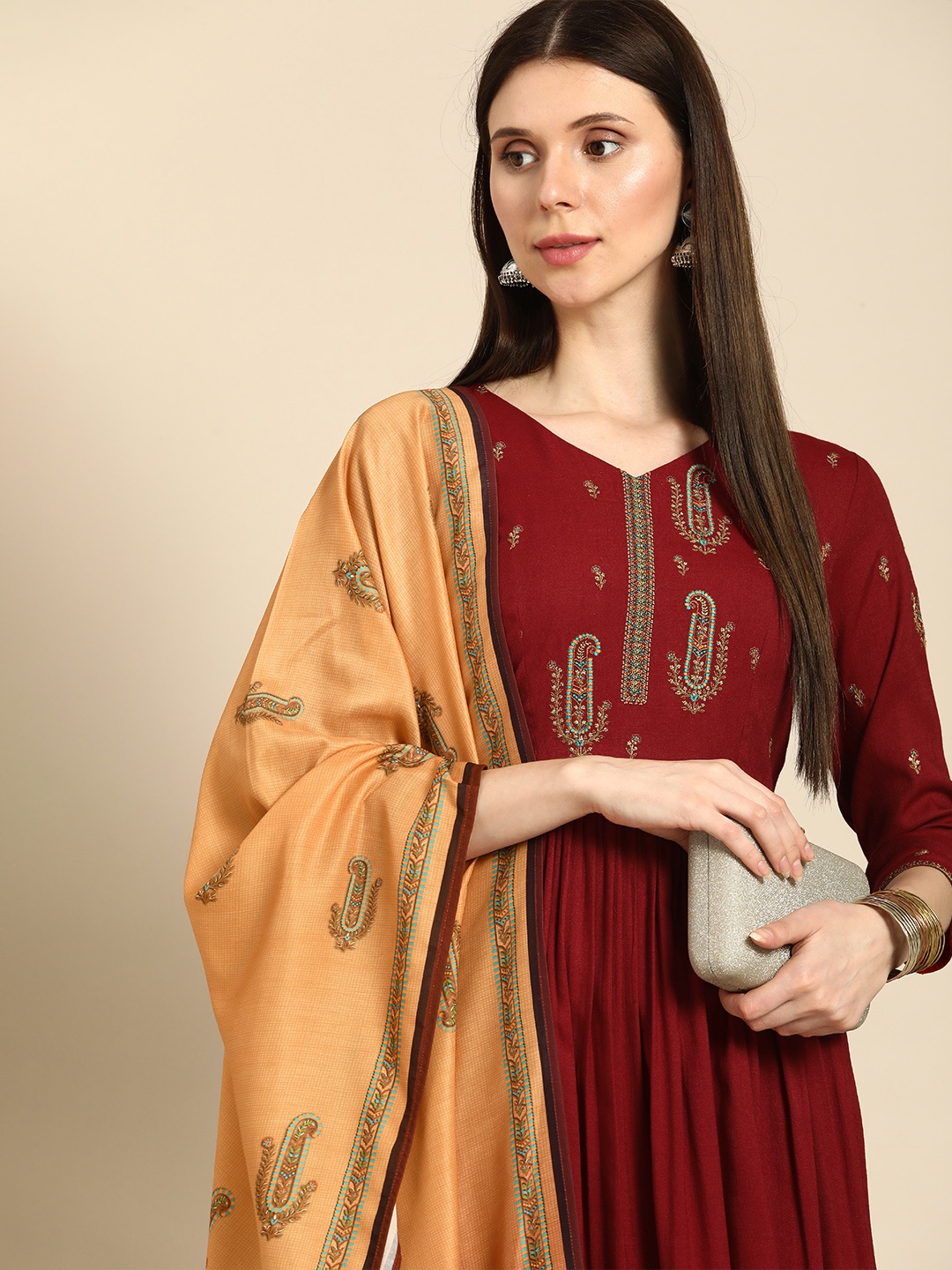 Anouk Women Maroon Pure Cotton Embroidered Pleated Kurta with Palazzos & With Dupatta
Anouk Women Maroon Pure Cotton Embroidered Pleated Kurta with Palazzos & With Dupatta
