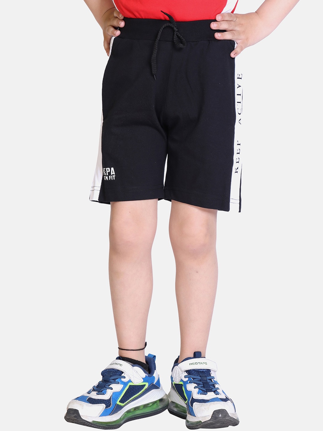 KEPA Boys Navy Blue Typography Printed Cotton Running Shorts