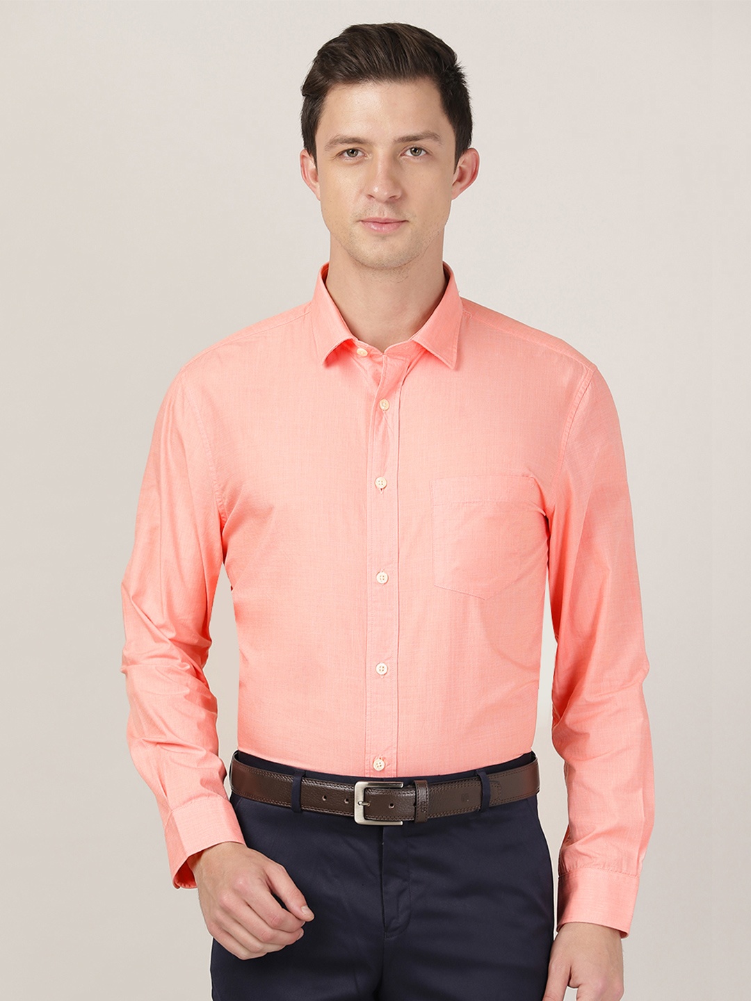 MERCHANT MARINE Men Peach-Coloured Classic Tailored Fit Micro Checks Cotton Casual Shirt
MERCHANT MARINE Men Peach-Coloured Classic Tailored Fit Micro Checks Cotton Casual Shirt