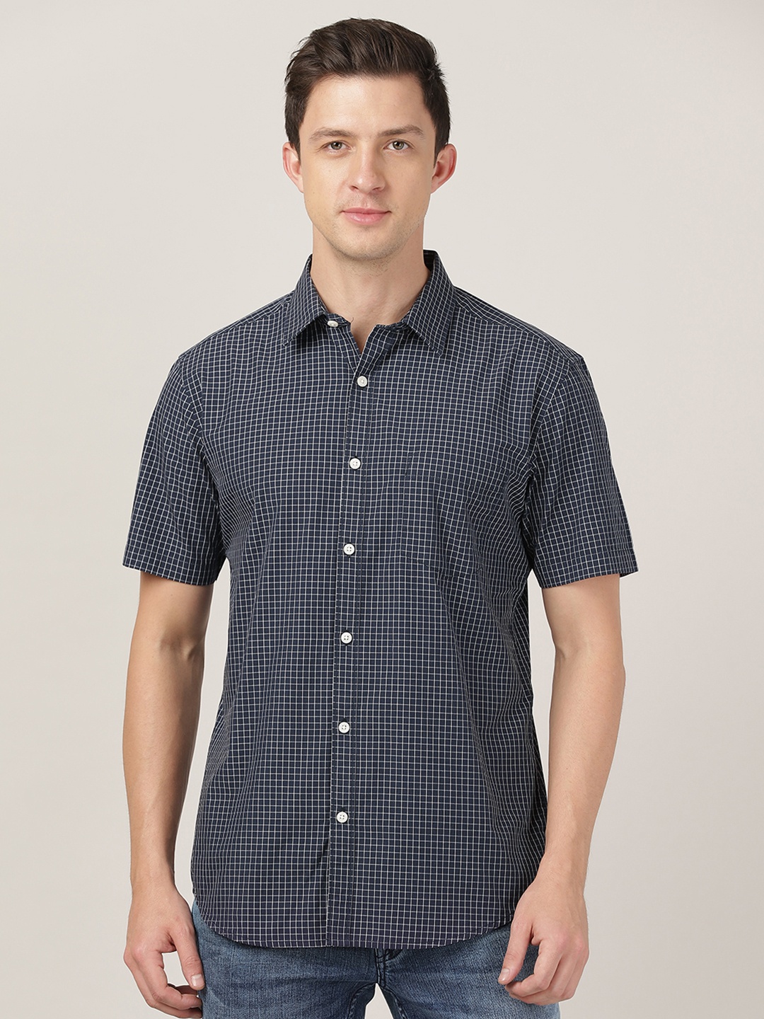 MERCHANT MARINE Men Navy Blue Classic Slim Fit Micro Checks Checked Cotton Casual Shirt
MERCHANT MARINE Men Navy Blue Classic Slim Fit Micro Checks Checked Cotton Casual Shirt