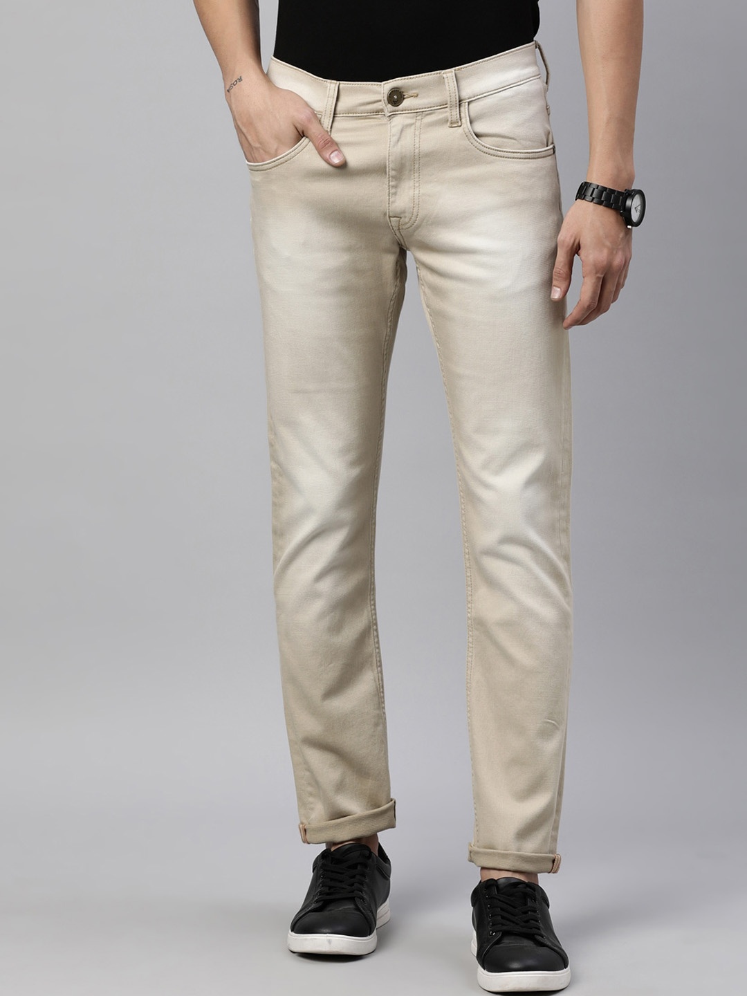 American Bull Men Beige Jean Slim Fit Light Fade Jeans