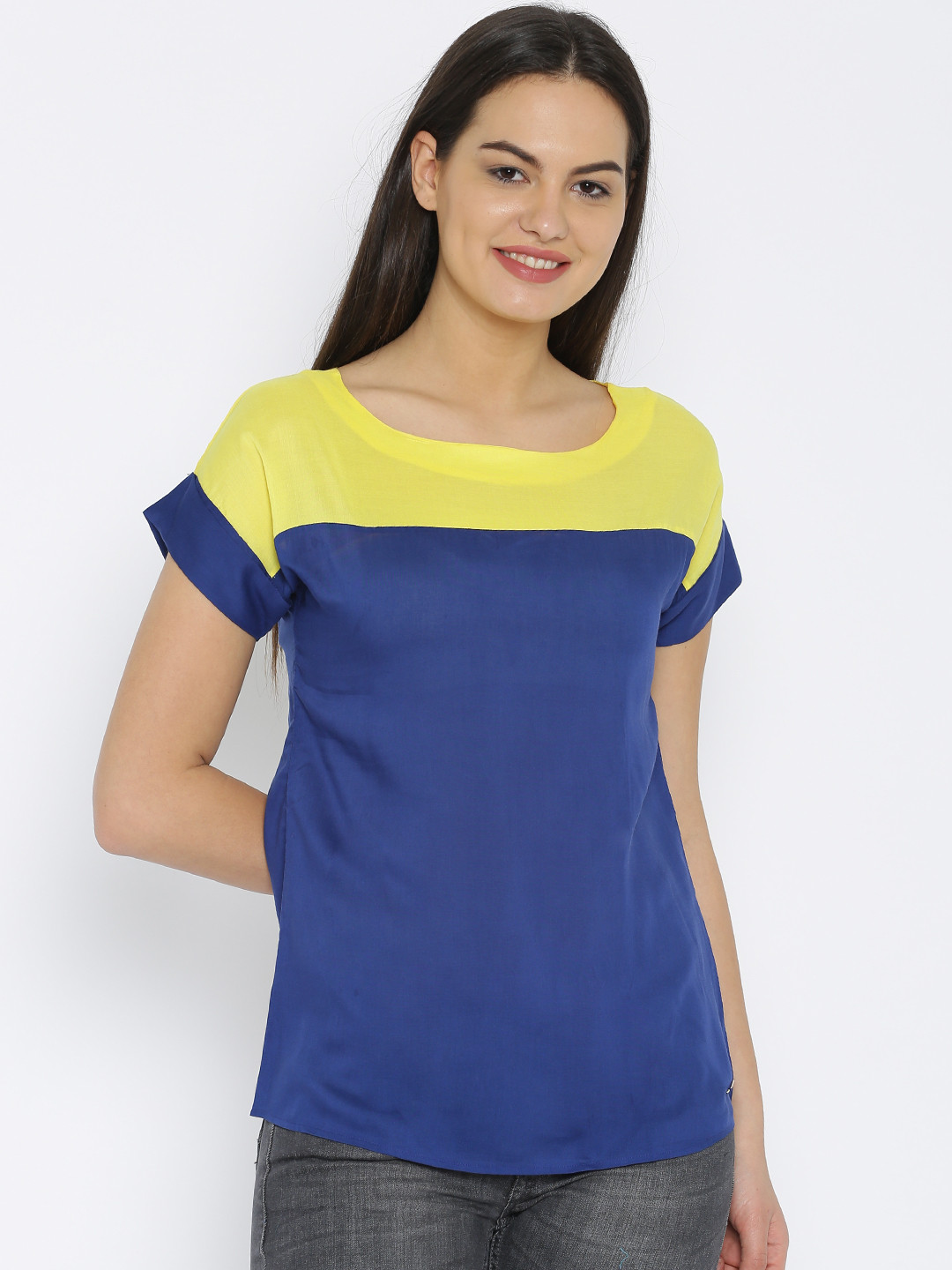 Park Avenue Blue & Yellow Colourblocked Top 
Park Avenue Blue & Yellow Colourblocked Top