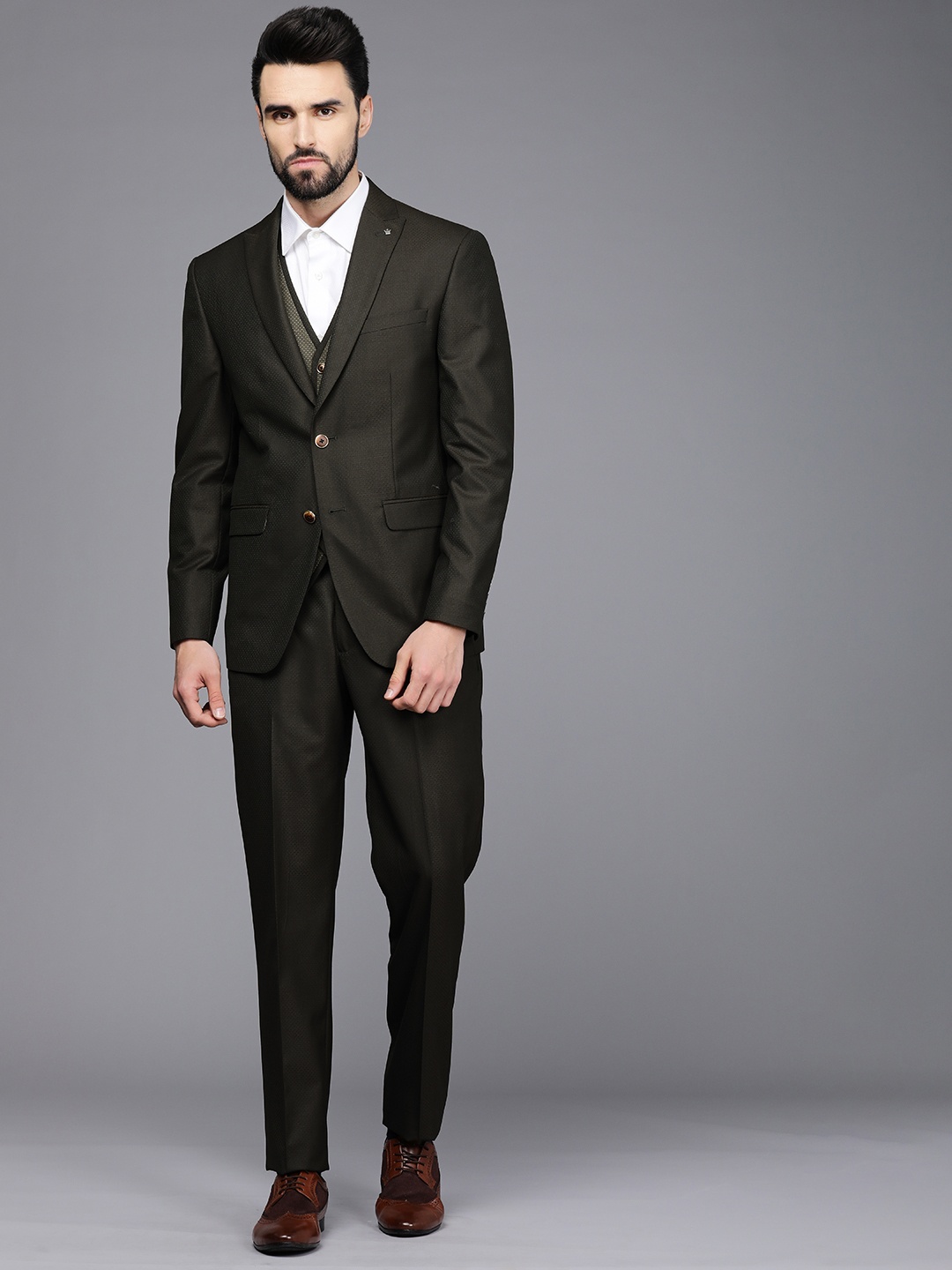 Louis Philippe Men Olive Green Self Design Slim Fit Single Breasted 2Piece Formal Suit
Louis Philippe Men Olive Green Self Design Slim Fit Single Breasted 2Piece Formal Suit