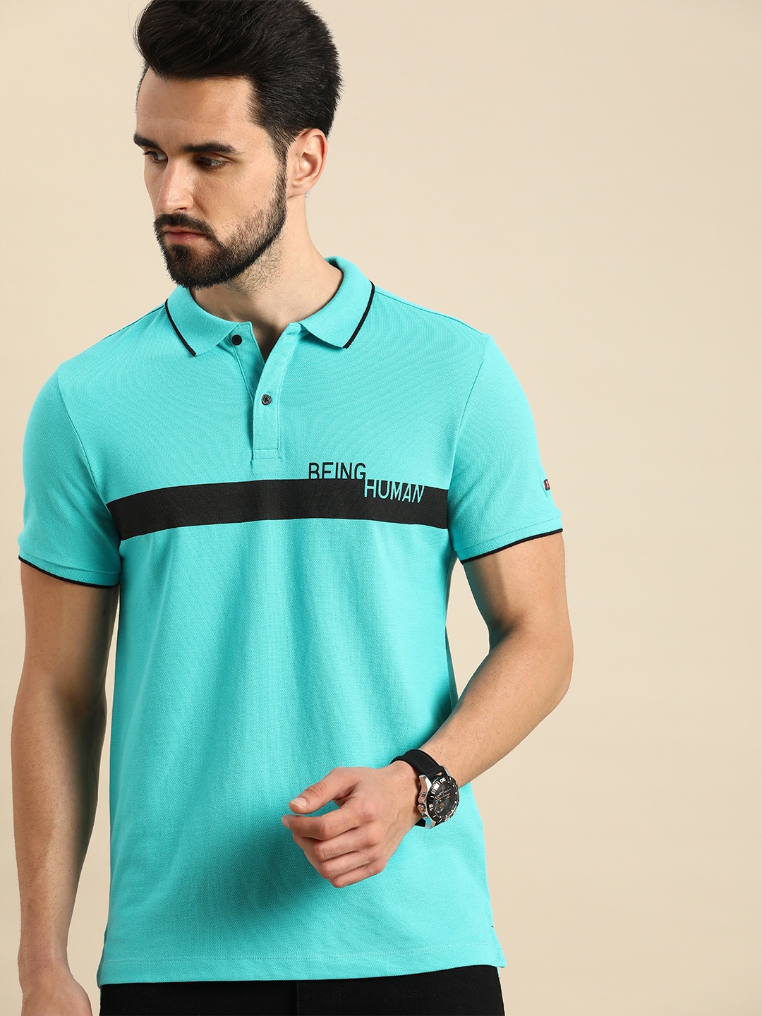 Being Human Men Turquoise Blue & Navy Blue Colourblocked Polo Collar Pure Cotton T-shirt
Being Human Men Turquoise Blue & Navy Blue Colourblocked Polo Collar Pure Cotton T-shirt
