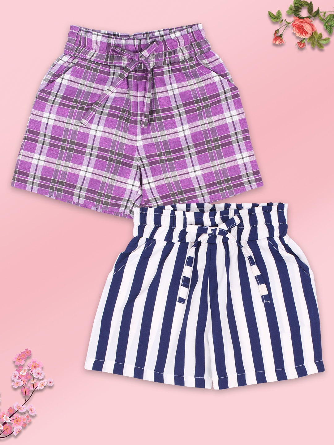 CUTECUMBER Girls Purple Striped Printed Shorts