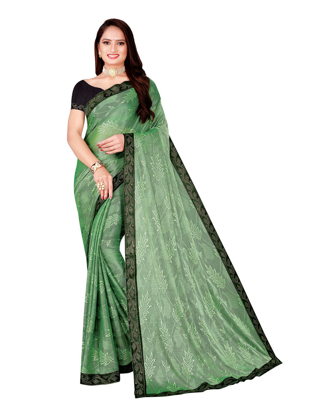 SAADHVI Green & Black Floral Art Silk Saree
SAADHVI Green & Black Floral Art Silk Saree
