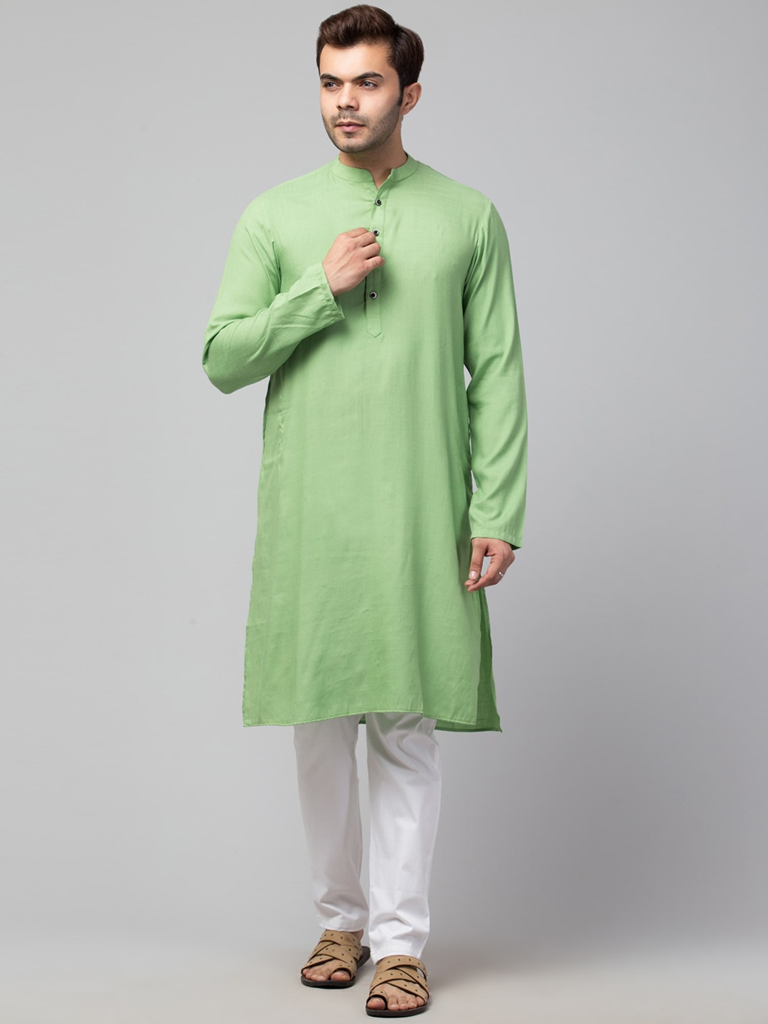 Waahiba Men Green Cotton Kurta
