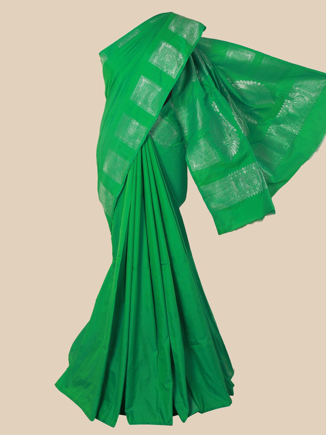 Pothys Green & Silver-Toned Zari Art Silk Saree