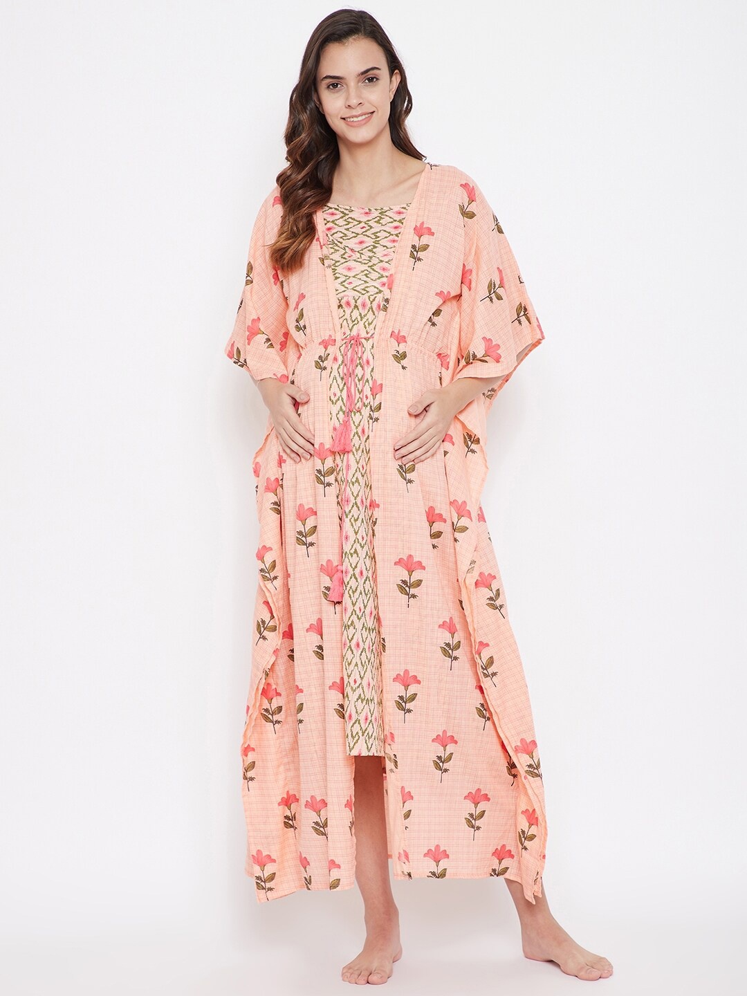 The Kaftan Company Peach-Coloured Ethnic Motifs Printed Pure Cotton Maxi Kaftan Nightdress
The Kaftan Company Peach-Coloured Ethnic Motifs Printed Pure Cotton Maxi Kaftan Nightdress